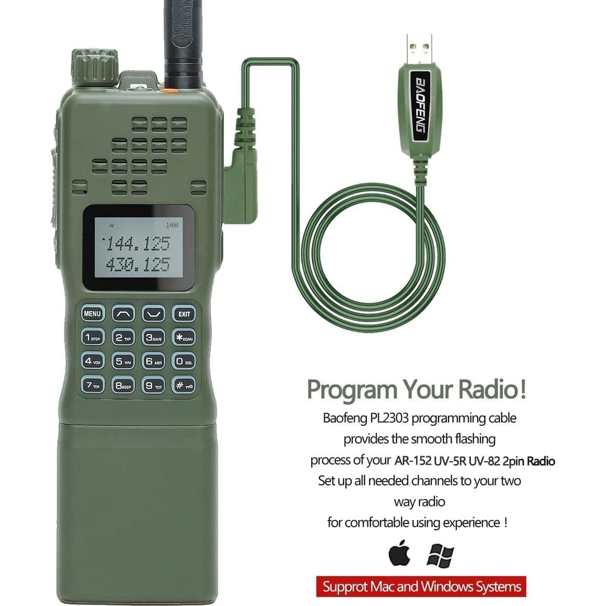Walkie Talkie Baofeng AR-152 10W Grado Militar Verde