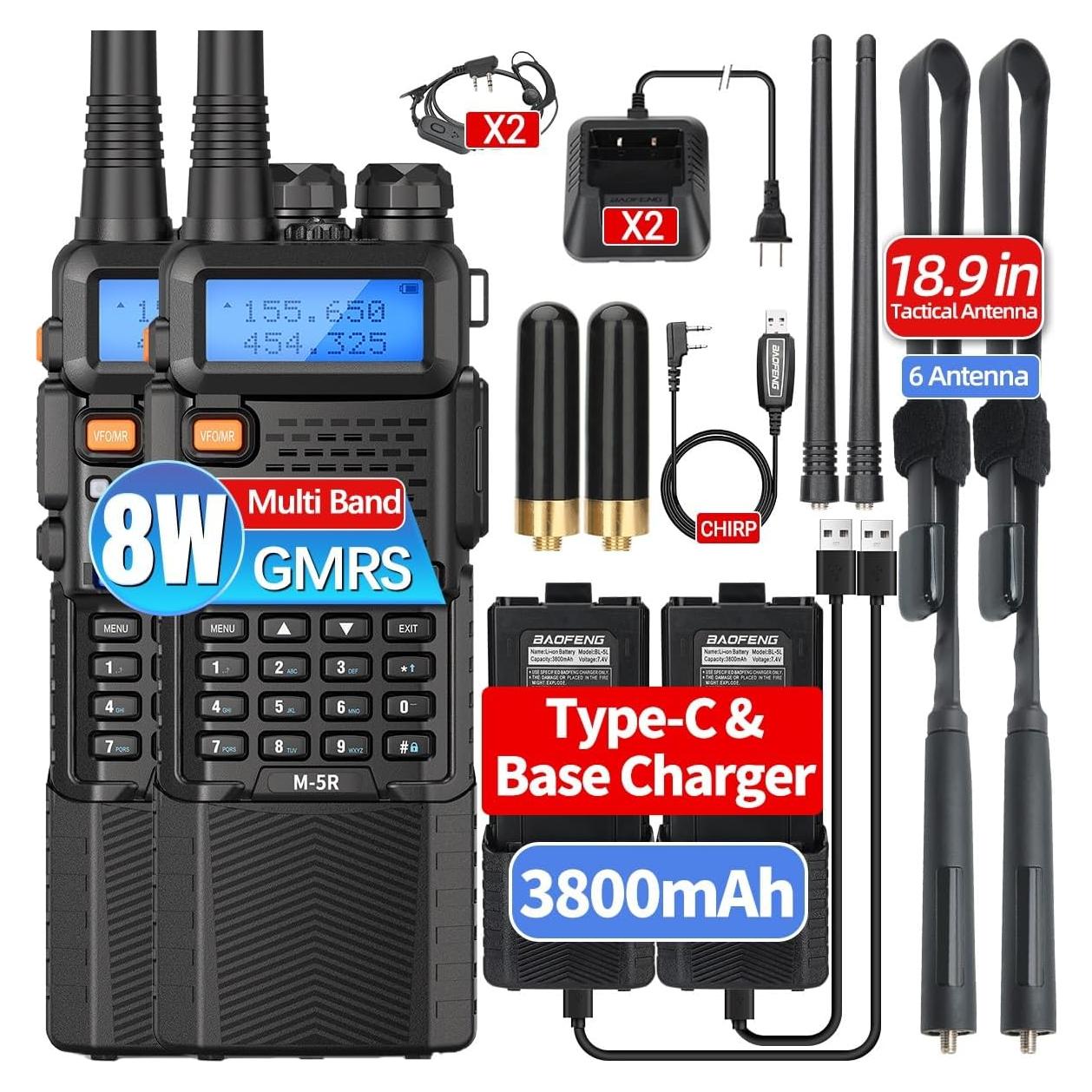 Radio de Mano BAOFENG M-5R 8W Recargable 3800mAh VHF/UHF