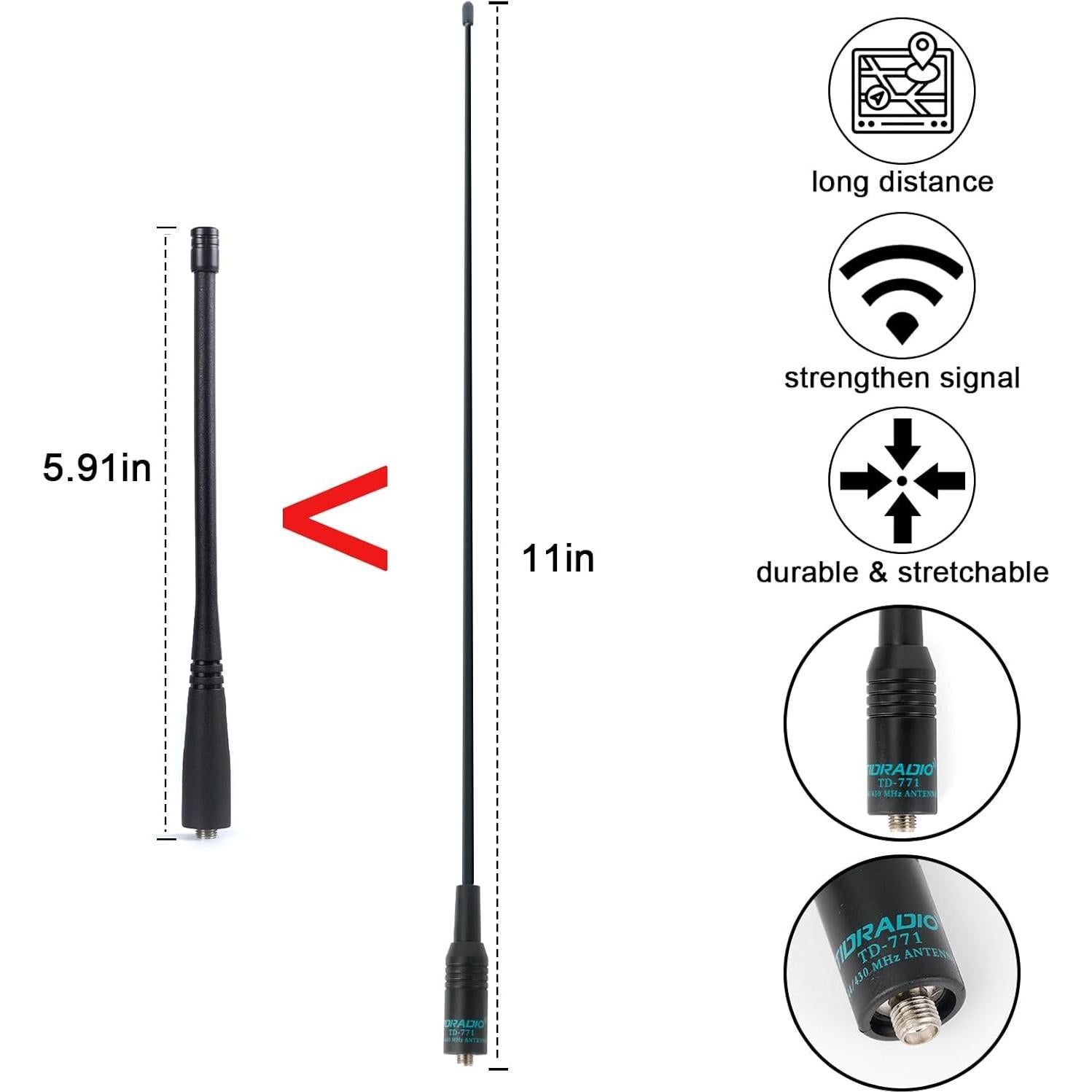 Antena Banda Aérea TIDRADIO SMA-Femenino 28cm 120/300MHz