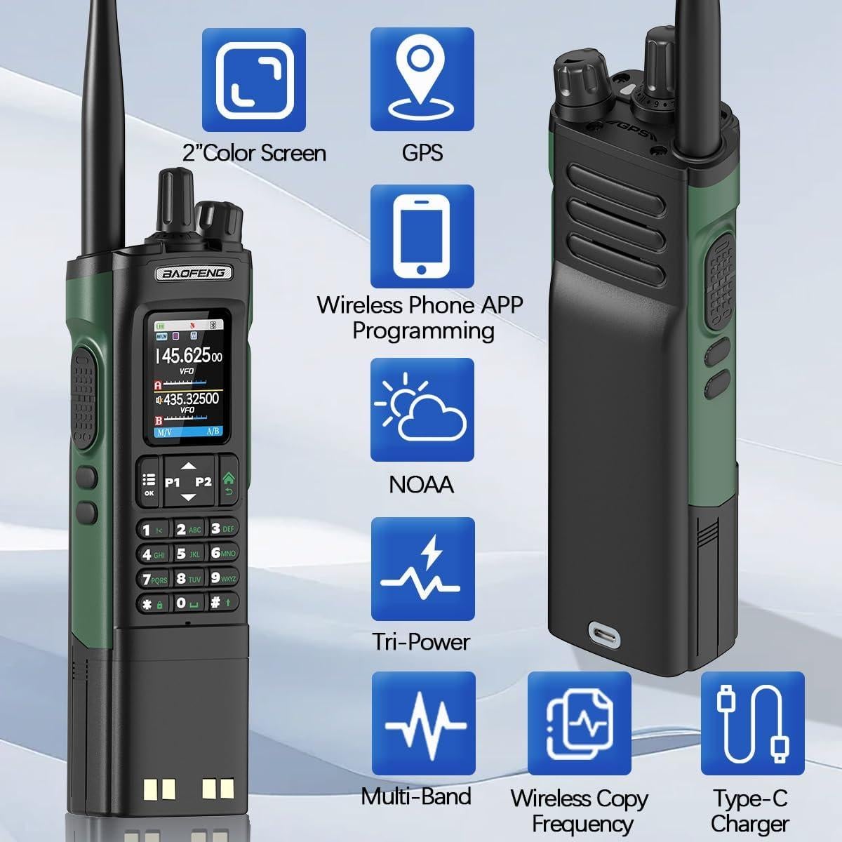 Radio de Ham Baofeng UV-32 Portátil 10W con GPS y Carga USB-C