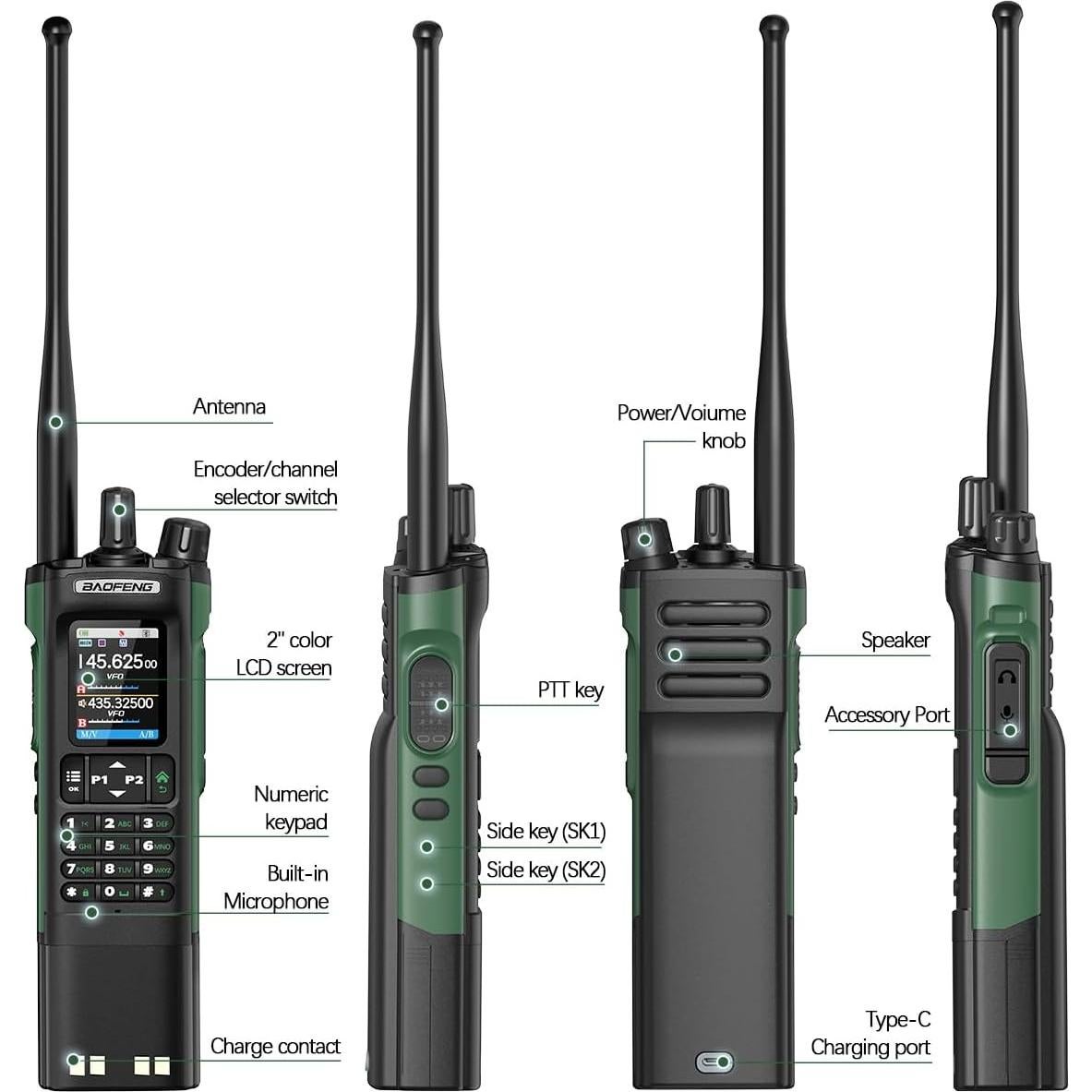 Radio de Ham Baofeng UV-32 Portátil 10W con GPS y Carga USB-C