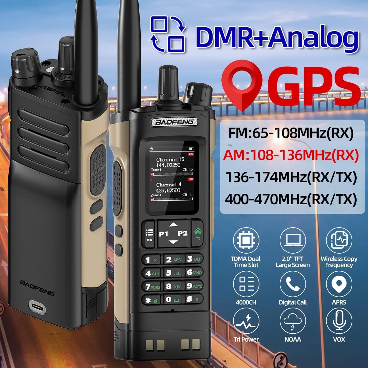 Radio de Ham Baofeng DM-32UV 10W DMR Recargable GPS 2500mAh