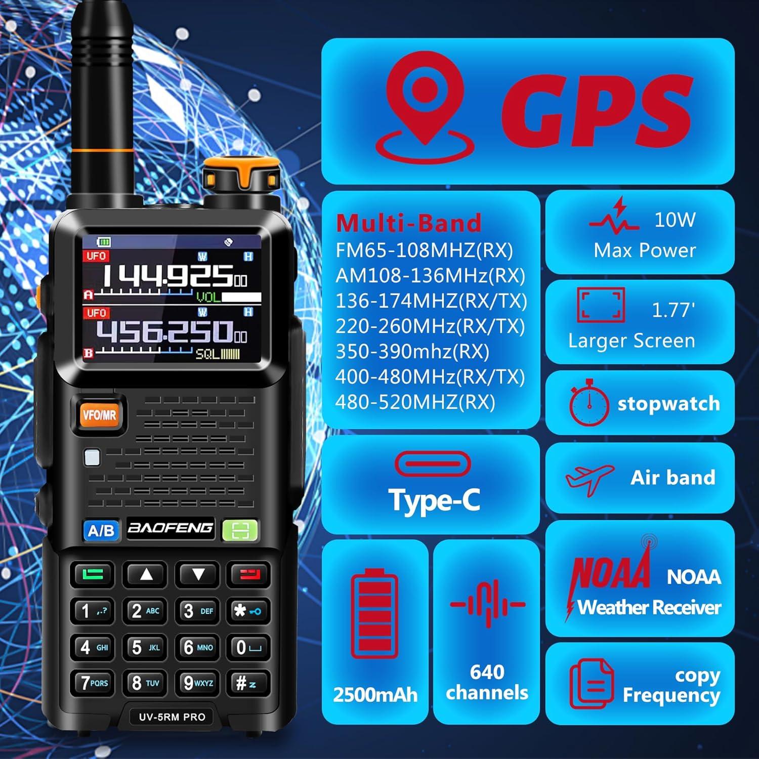 Radio de Ham BAOFENG UV-5RM PRO GPS 10W con 2 Baterías
