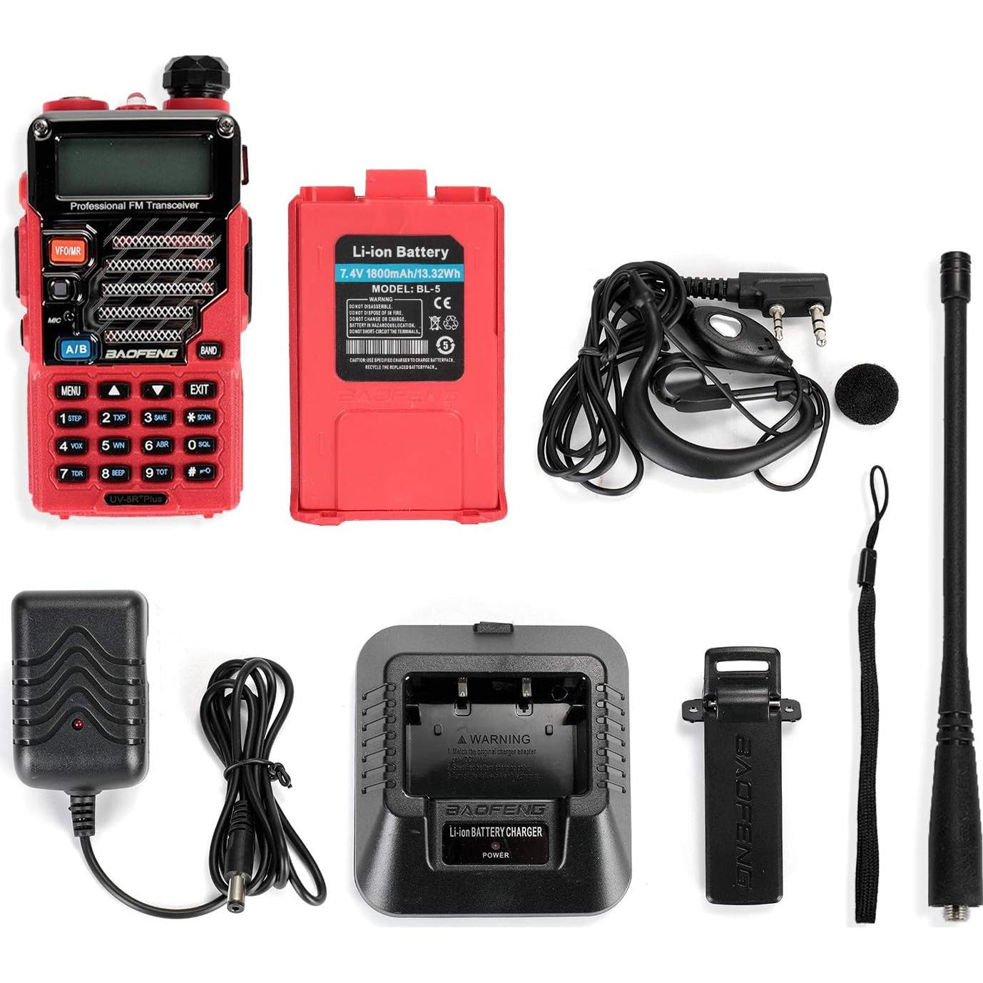 Radio Bidireccional BAOFENG UV-5R+ Plus Recargable Rojo
