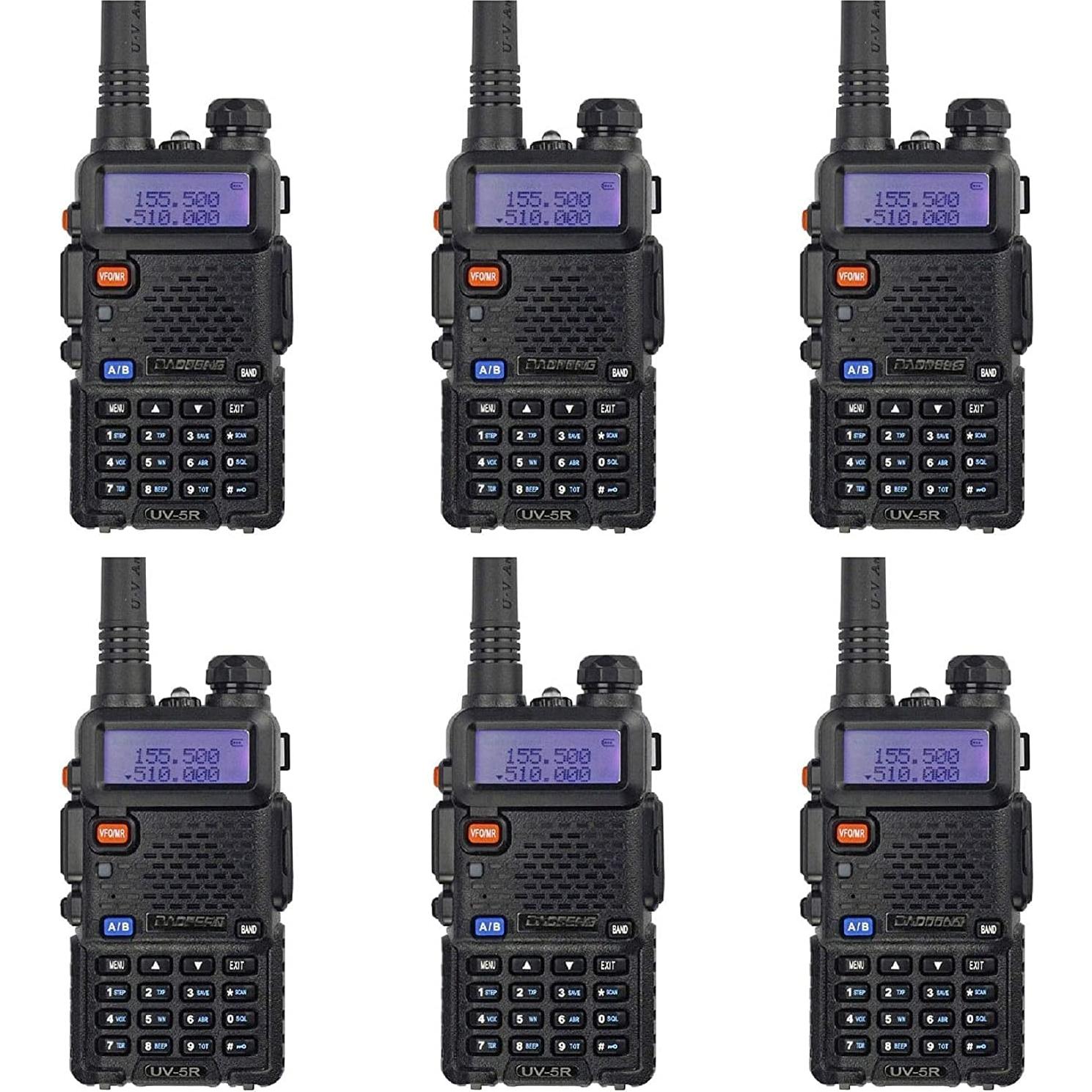 Paquete de 6 Radios de Dos Vías Baofeng UV-5R 144-148/420-450Mhz