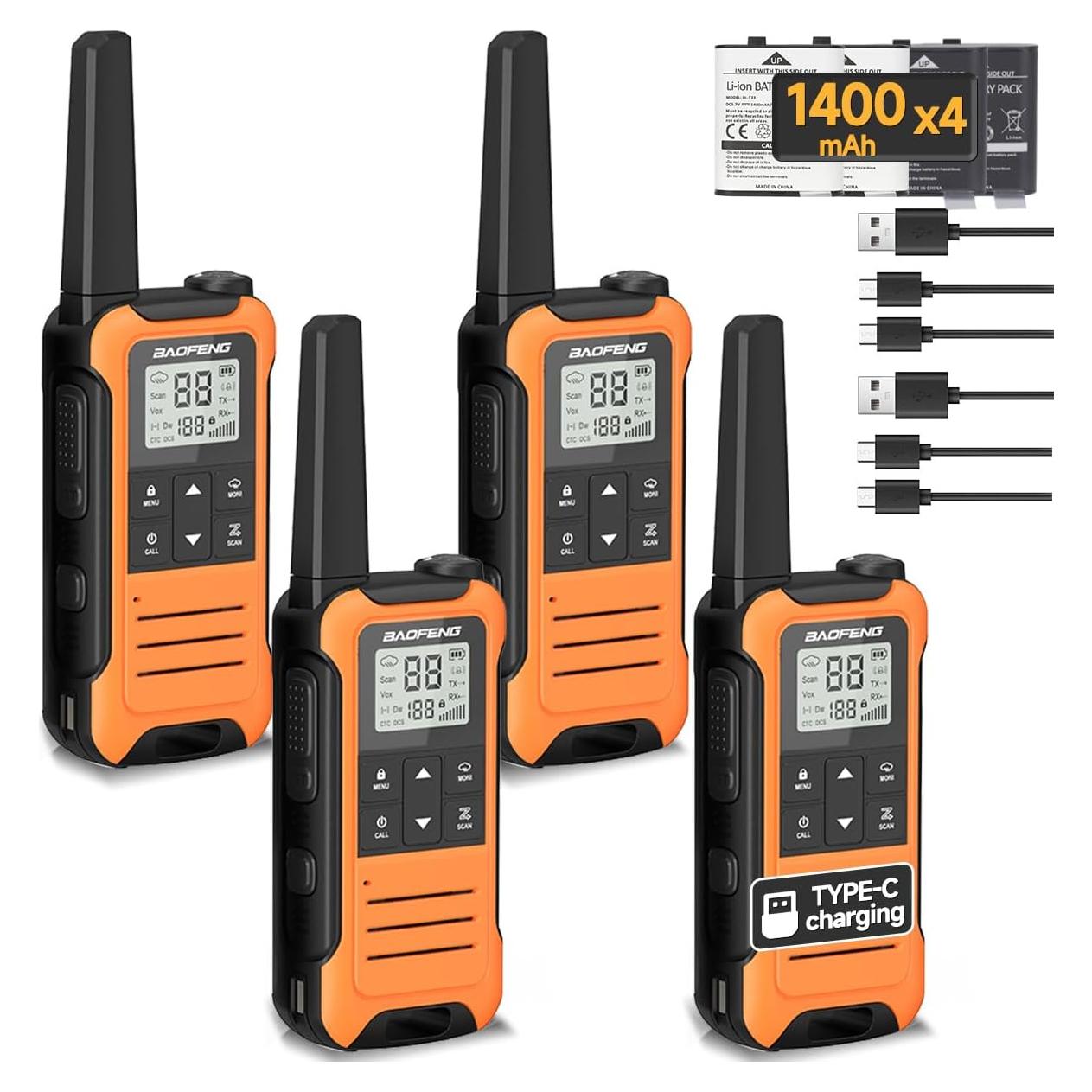 Walkie Talkies Baofeng F22 Recargables 4 Unidades 1400mAh