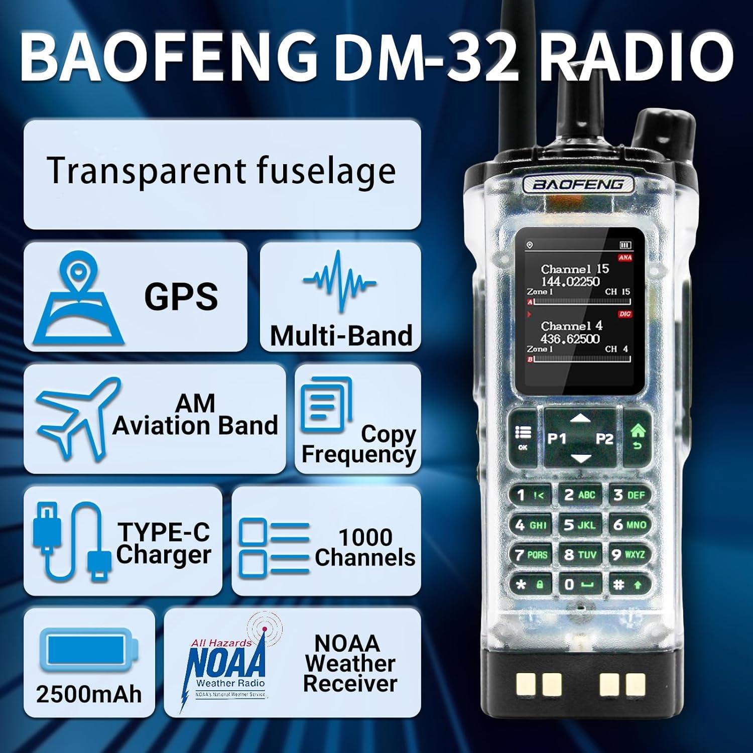 Walkie Talkie Digital Baofeng DM-32 10W GPS Transparente