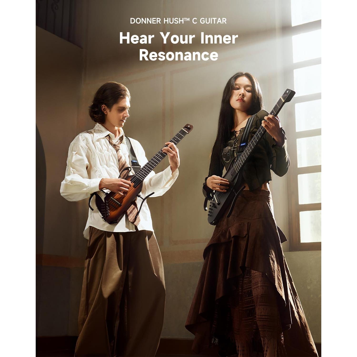 Guitarra Clásica Eléctrica Donner HUSH C Nylon 6 Cuerdas - Negro