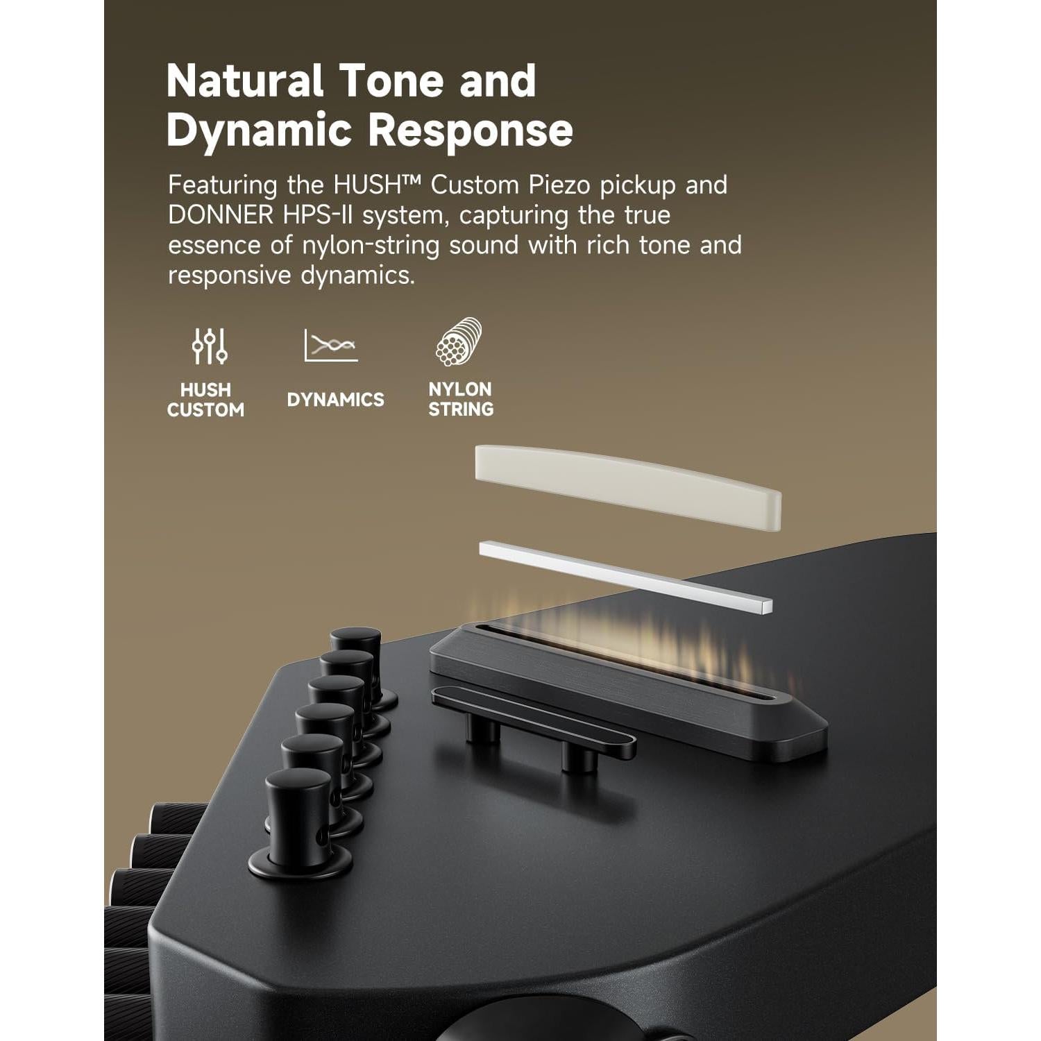 Guitarra Clásica Eléctrica Donner HUSH C Nylon 6 Cuerdas - Negro