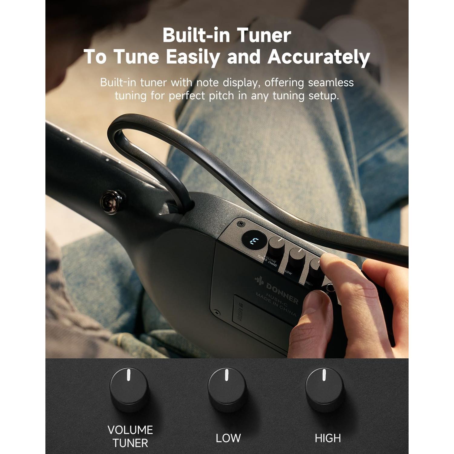 Guitarra Clásica Eléctrica Donner HUSH C Nylon 6 Cuerdas - Negro