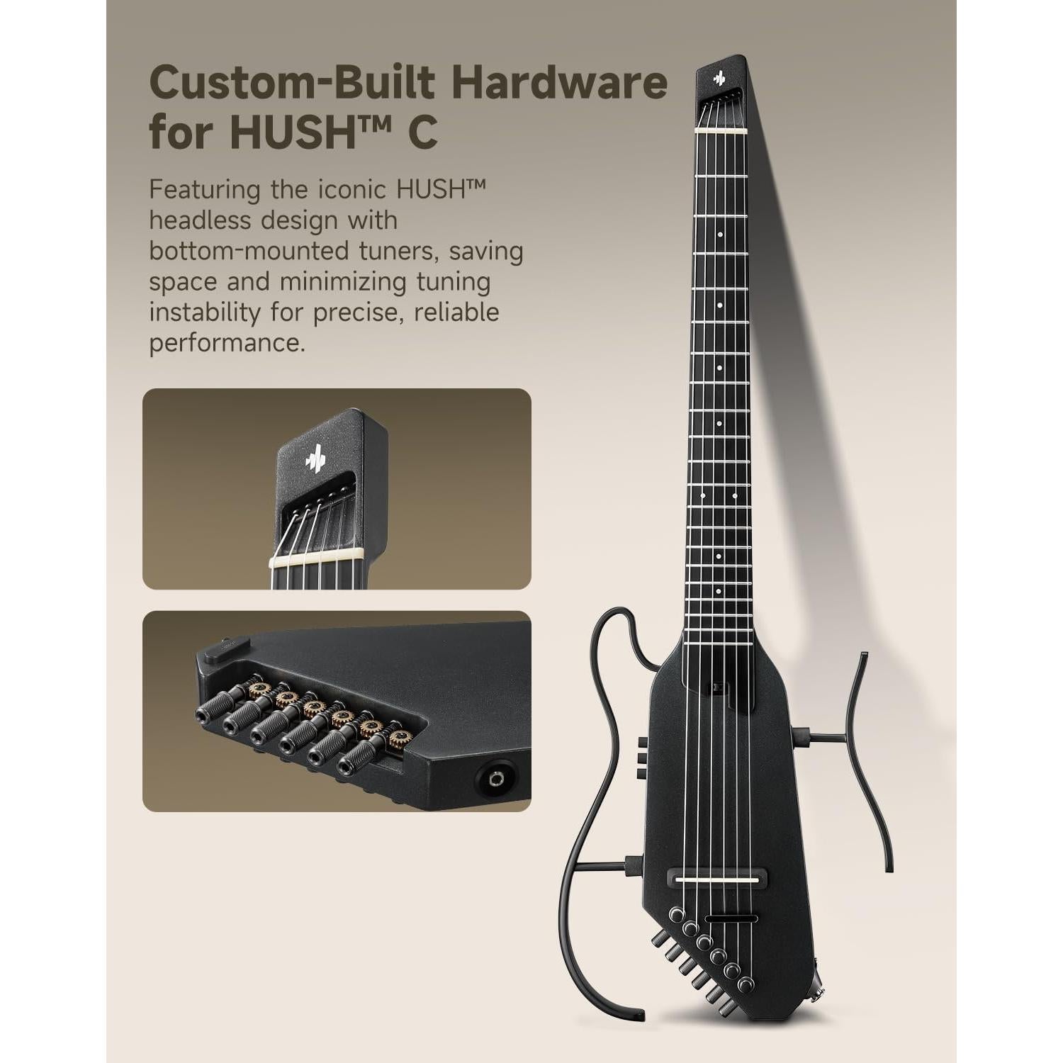 Guitarra Clásica Eléctrica Donner HUSH C Nylon 6 Cuerdas - Negro