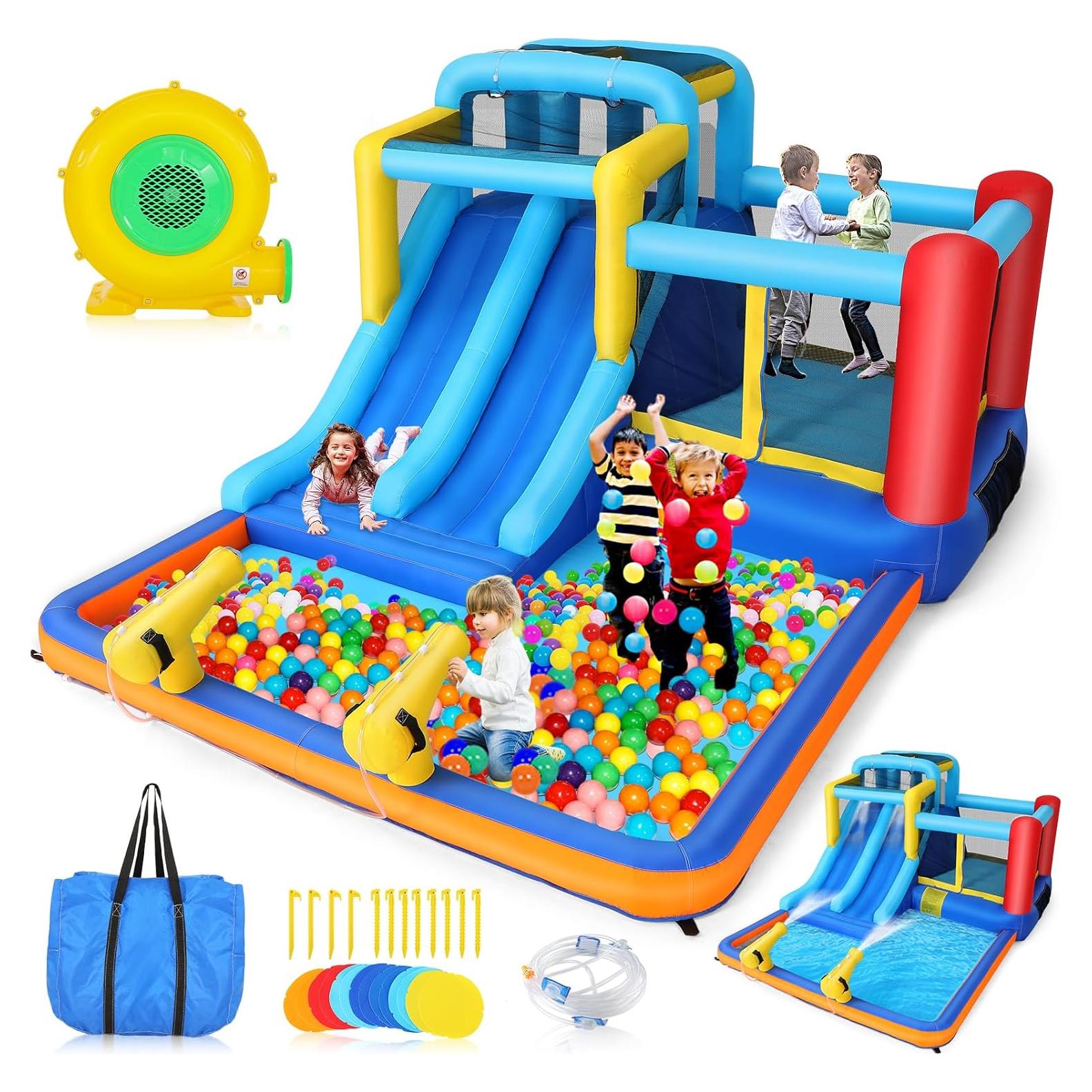 Casa Inflable Whubefy 4.5x3m con Doble Tobogán y Ventilador