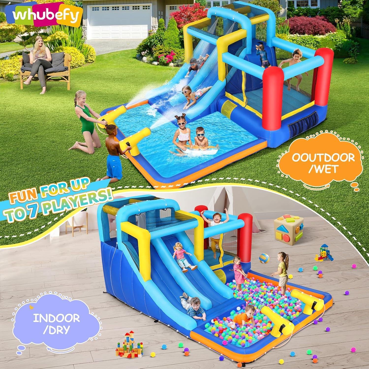 Casa Inflable Whubefy 4.5x3m con Doble Tobogán y Ventilador