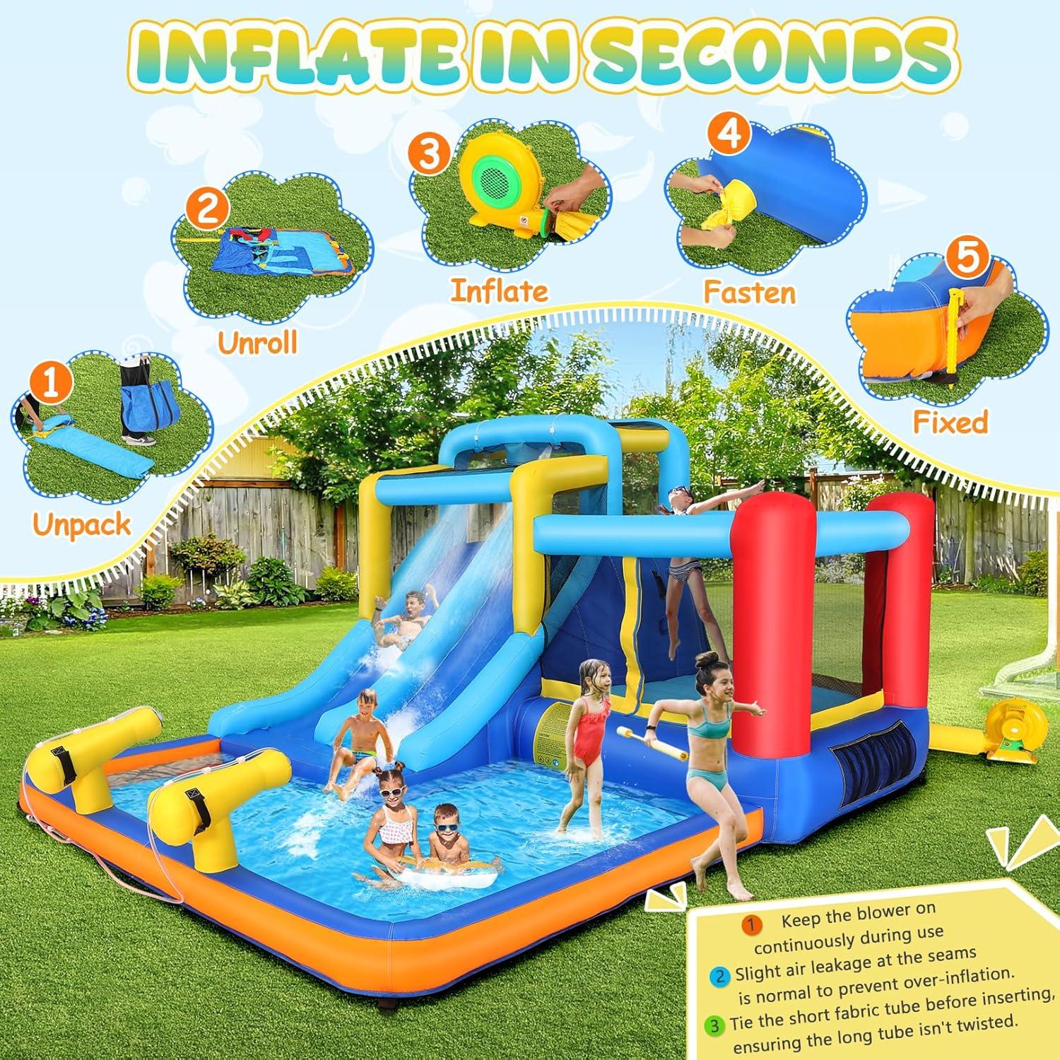 Casa Inflable Whubefy 4.5x3m con Doble Tobogán y Ventilador