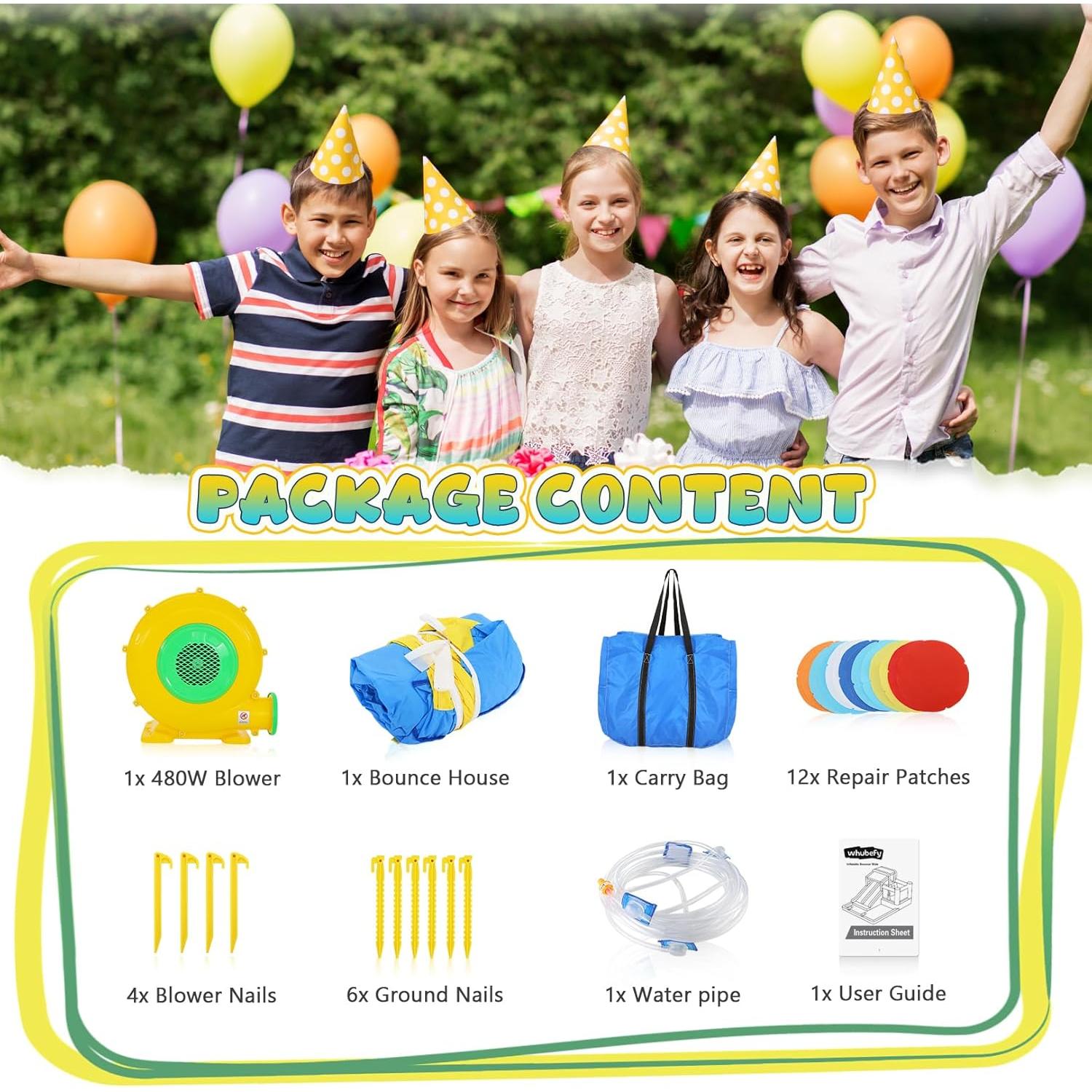 Casa Inflable Whubefy 4.5x3m con Doble Tobogán y Ventilador