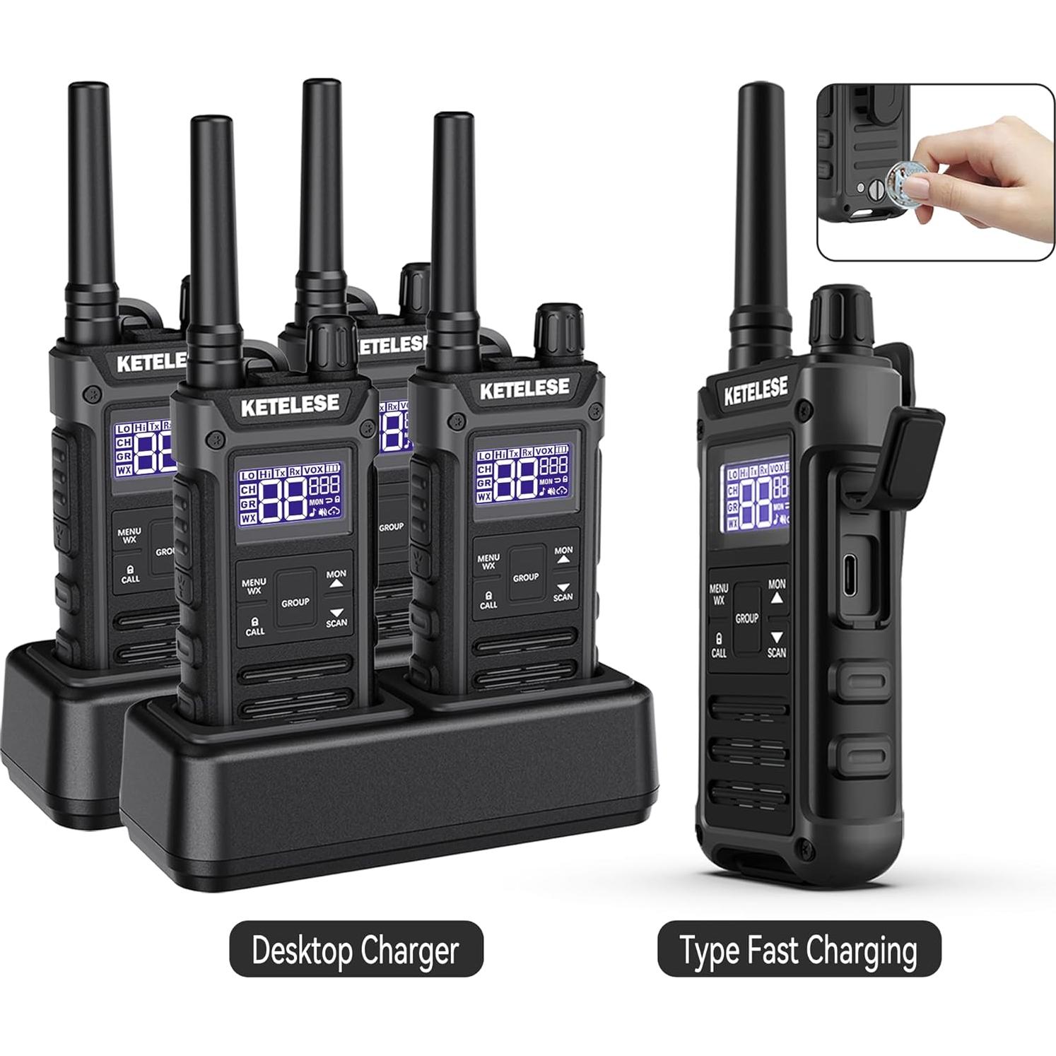Walkie Talkies KETELESE T3G IP67 Recargables 4 Pack