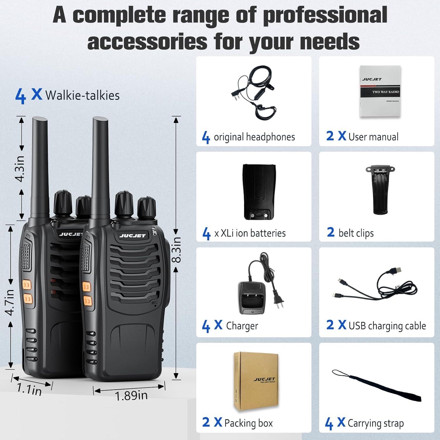 Walkie Talkies JUCJET H888S 4 Pack UHF 2W 8.05 km