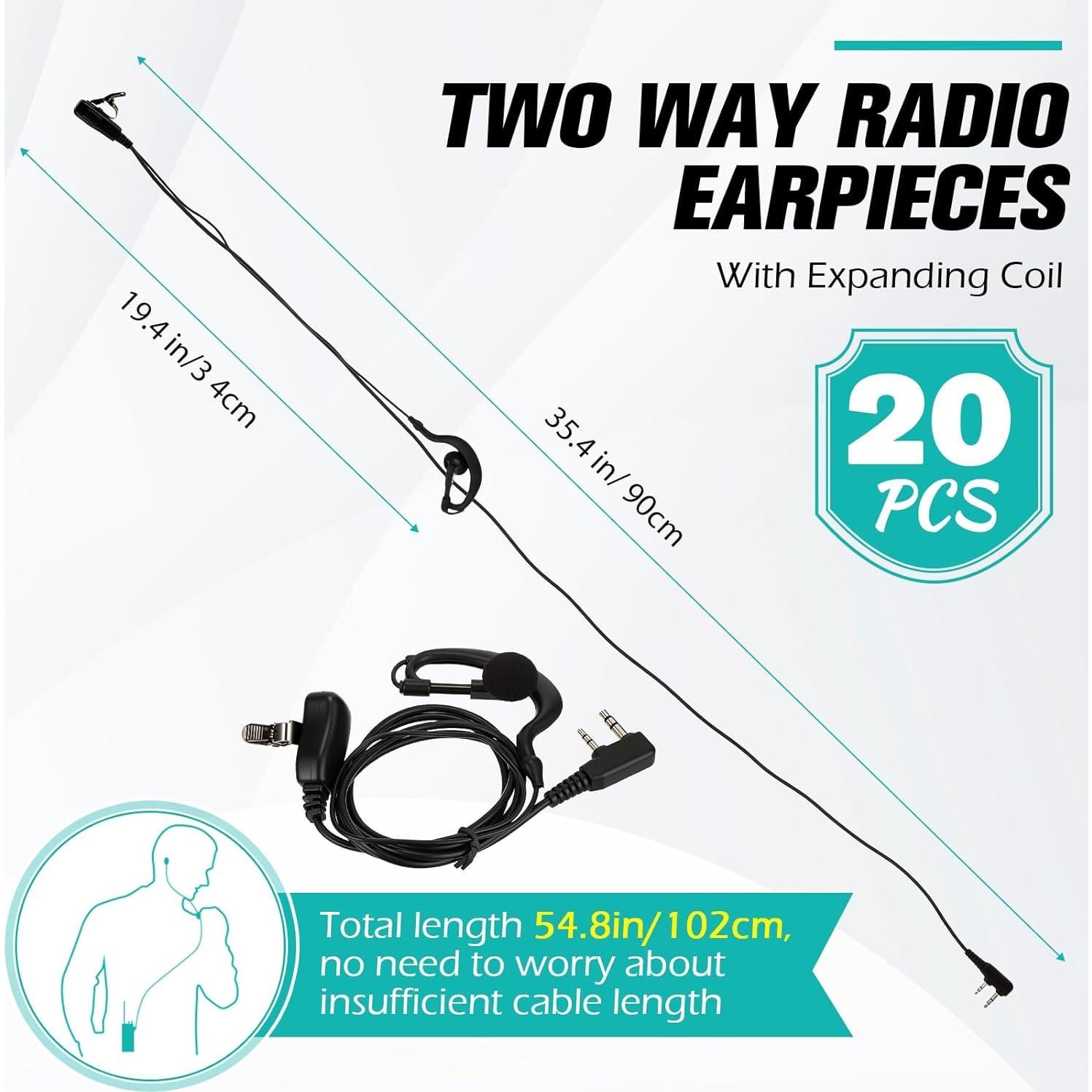 20 Auriculares Walkie Talkie con Micrófono PTT 2 Pines Saysurey