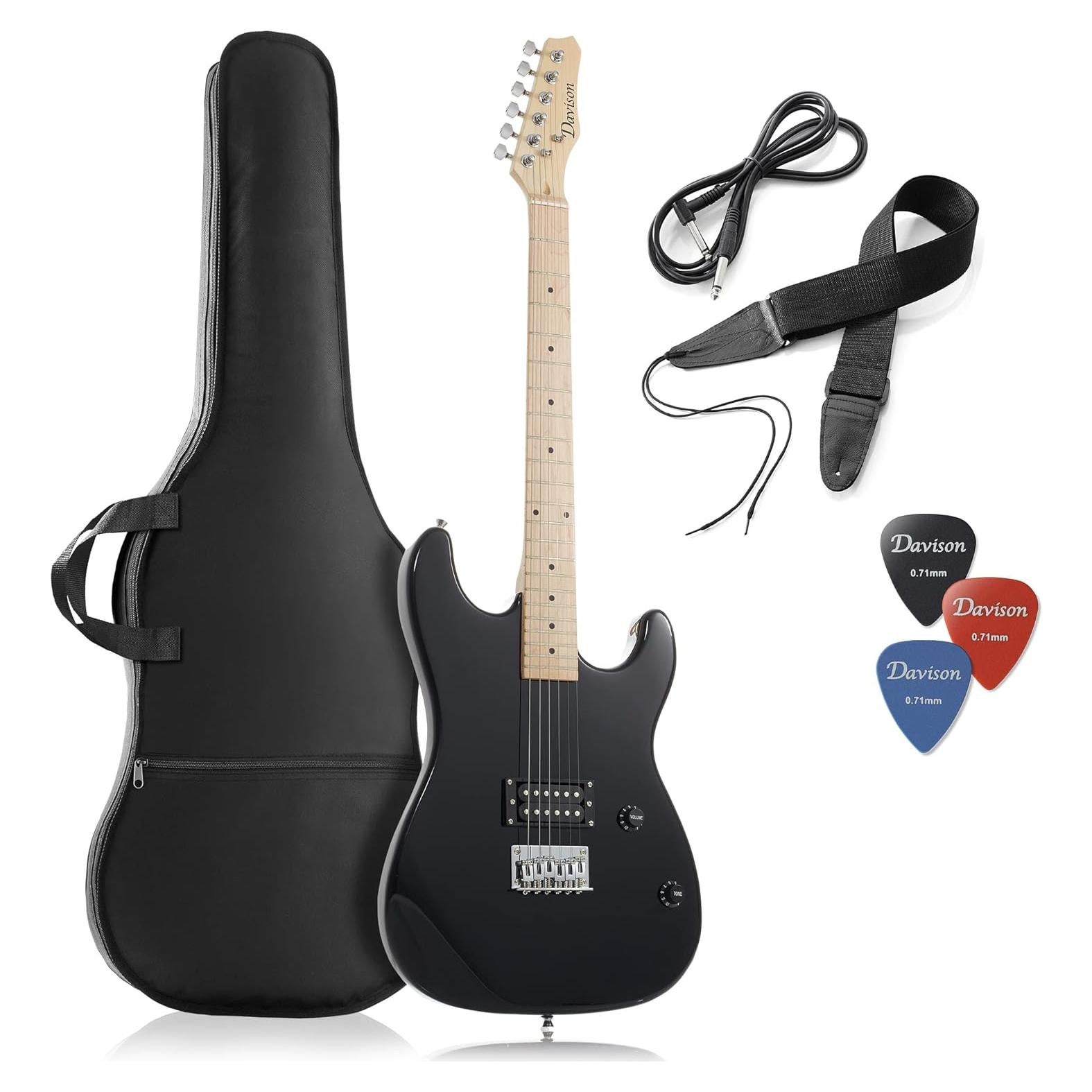 Guitarra Eléctrica Davison 99 cm Completa Negra con Accesorios