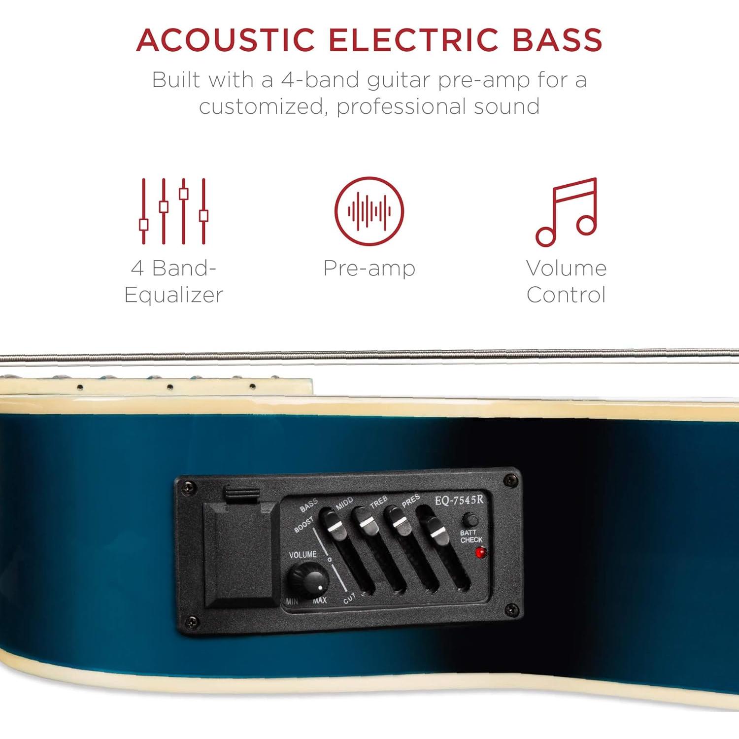 Bajo Eléctrico Acústico 4 Cuerdas SKY425 Azul con Funda