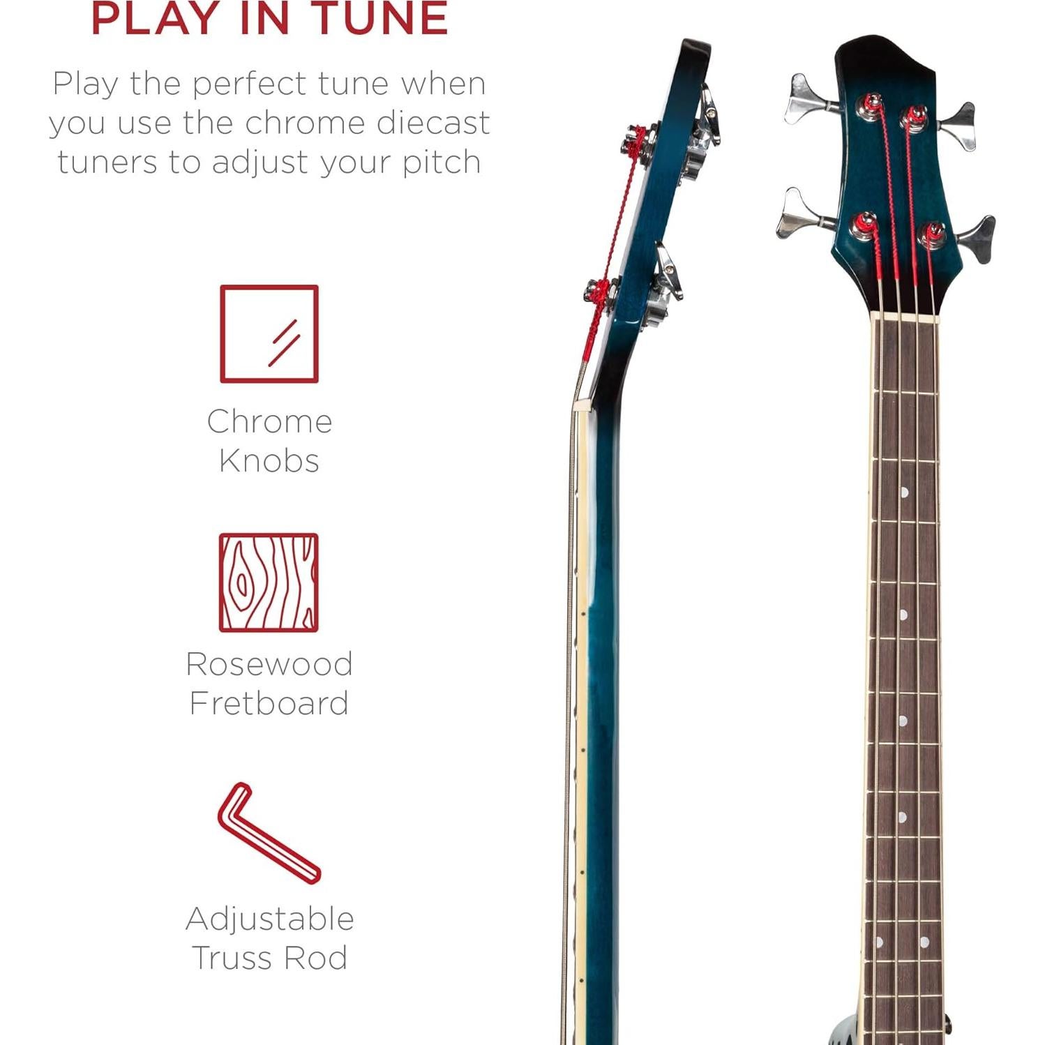 Bajo Eléctrico Acústico 4 Cuerdas SKY425 Azul con Funda