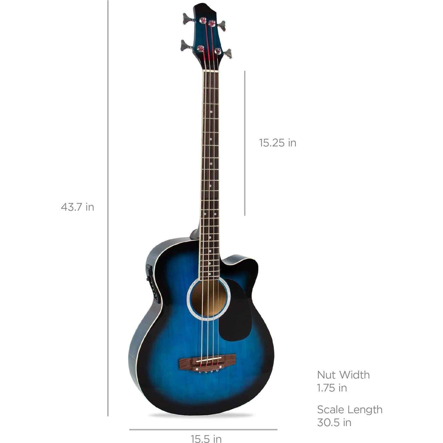Bajo Eléctrico Acústico 4 Cuerdas SKY425 Azul con Funda