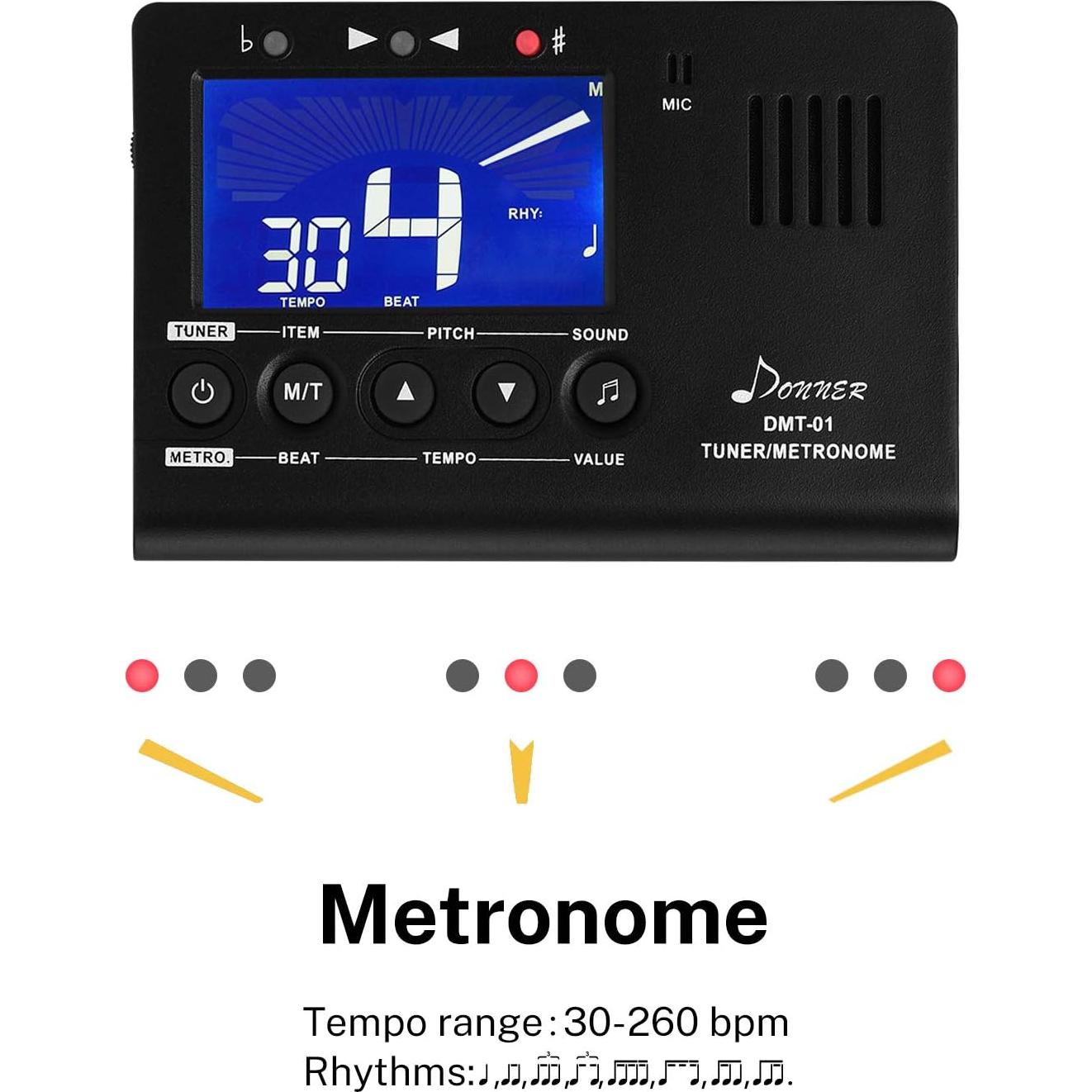 Afinador Metrónomo Digital Donner DMT-01 para Guitarra y Viento