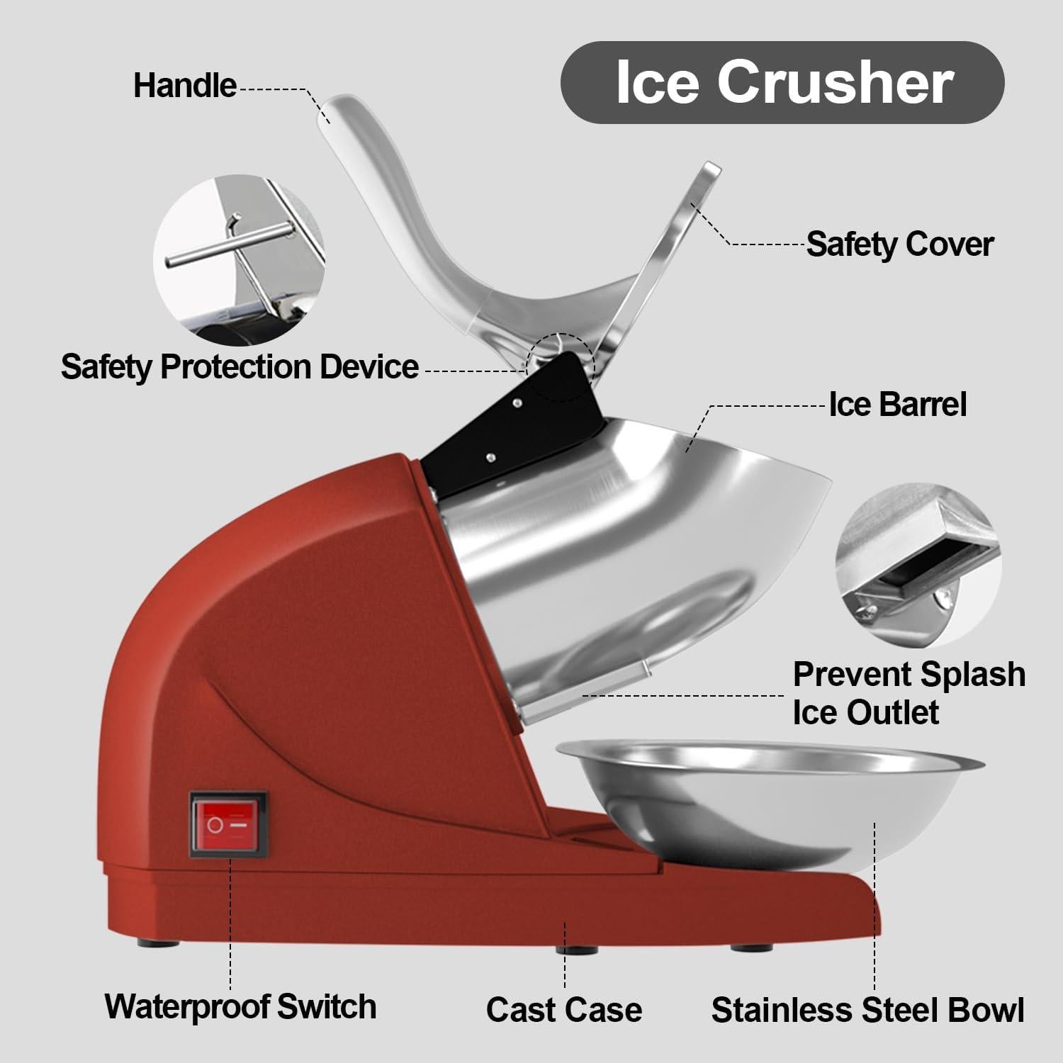Máquina de Hielo Raspado OKF 380W 130kg/h Acero Inoxidable Rojo