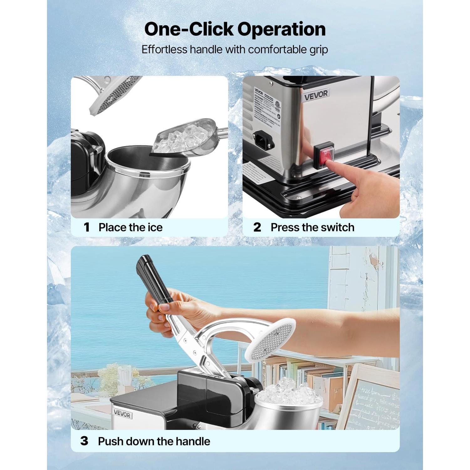 Trituradora de Hielo VEVOR 299 kg/h 350W Acero Inoxidable