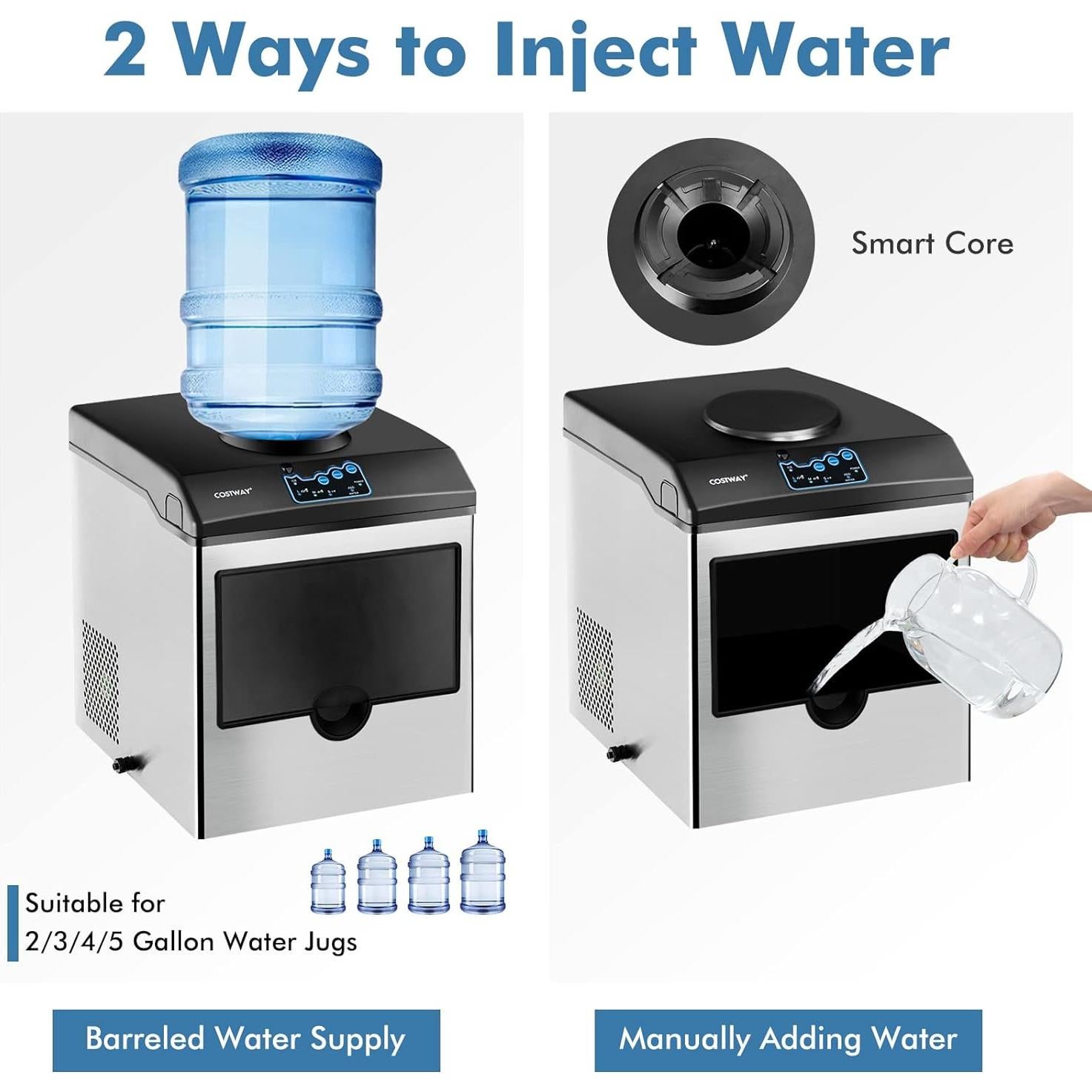 Fabricador de Hielo 2 en 1 COSTWAY con Dispensador de Agua 21.77 kg/día