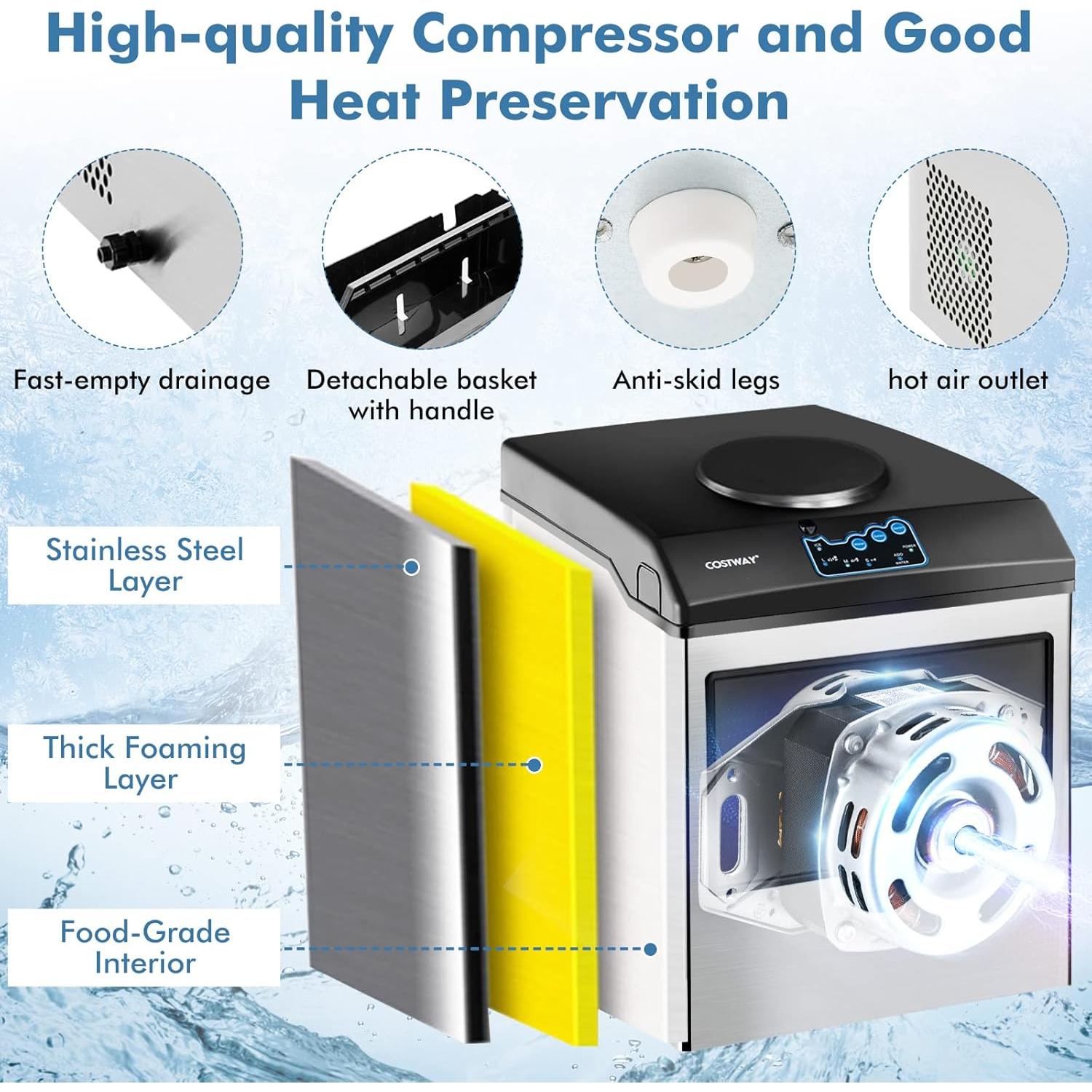 Fabricador de Hielo 2 en 1 COSTWAY con Dispensador de Agua 21.77 kg/día