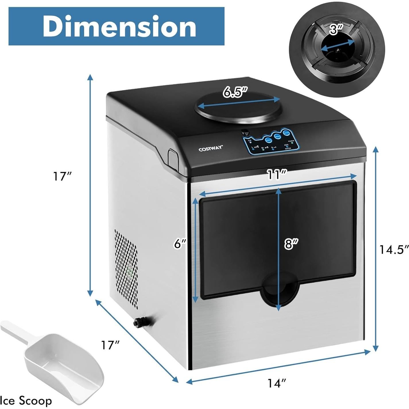 Fabricador de Hielo 2 en 1 COSTWAY con Dispensador de Agua 21.77 kg/día