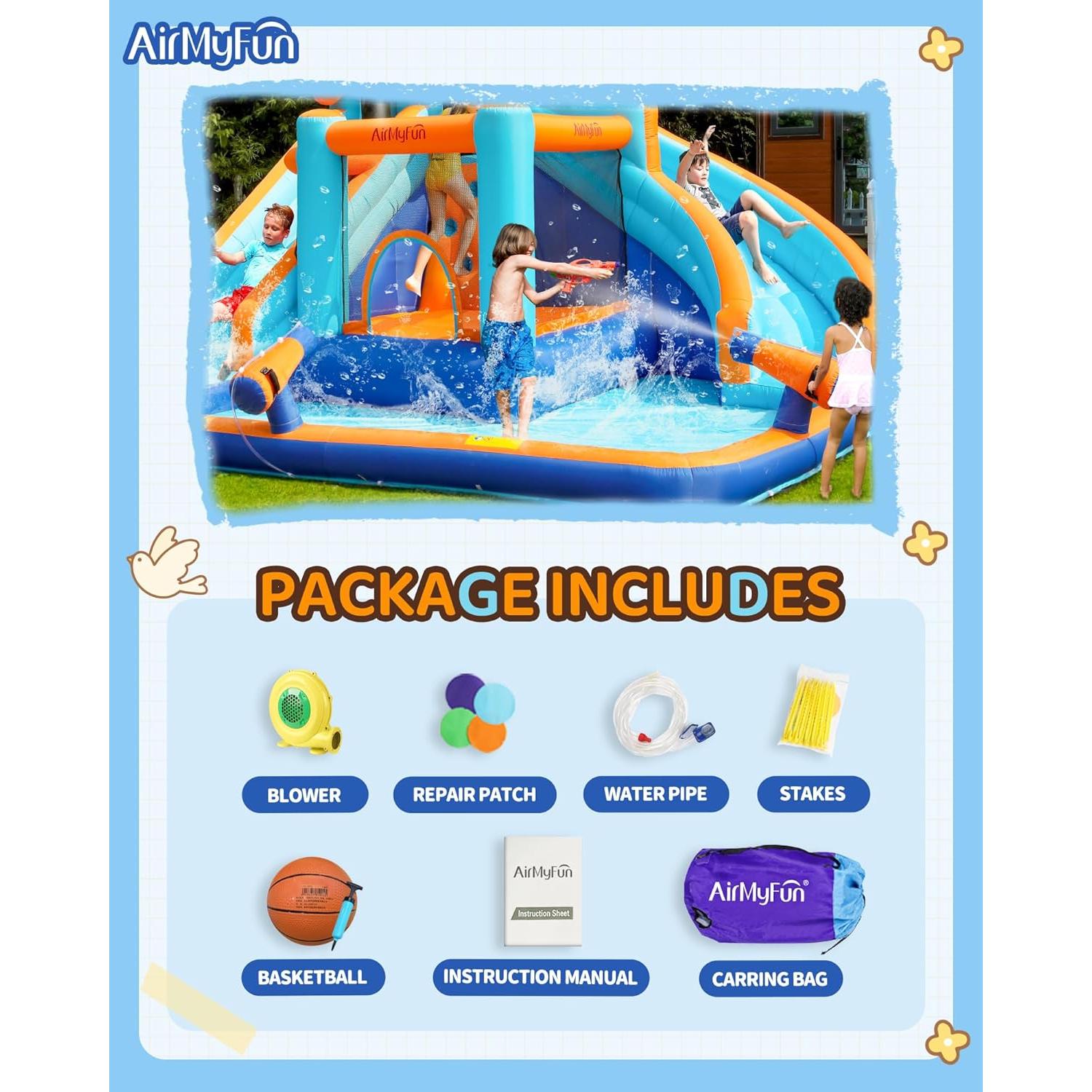 Castillo Inflable AirMyFun Doble Tobogán con Piscina 434x414 cm