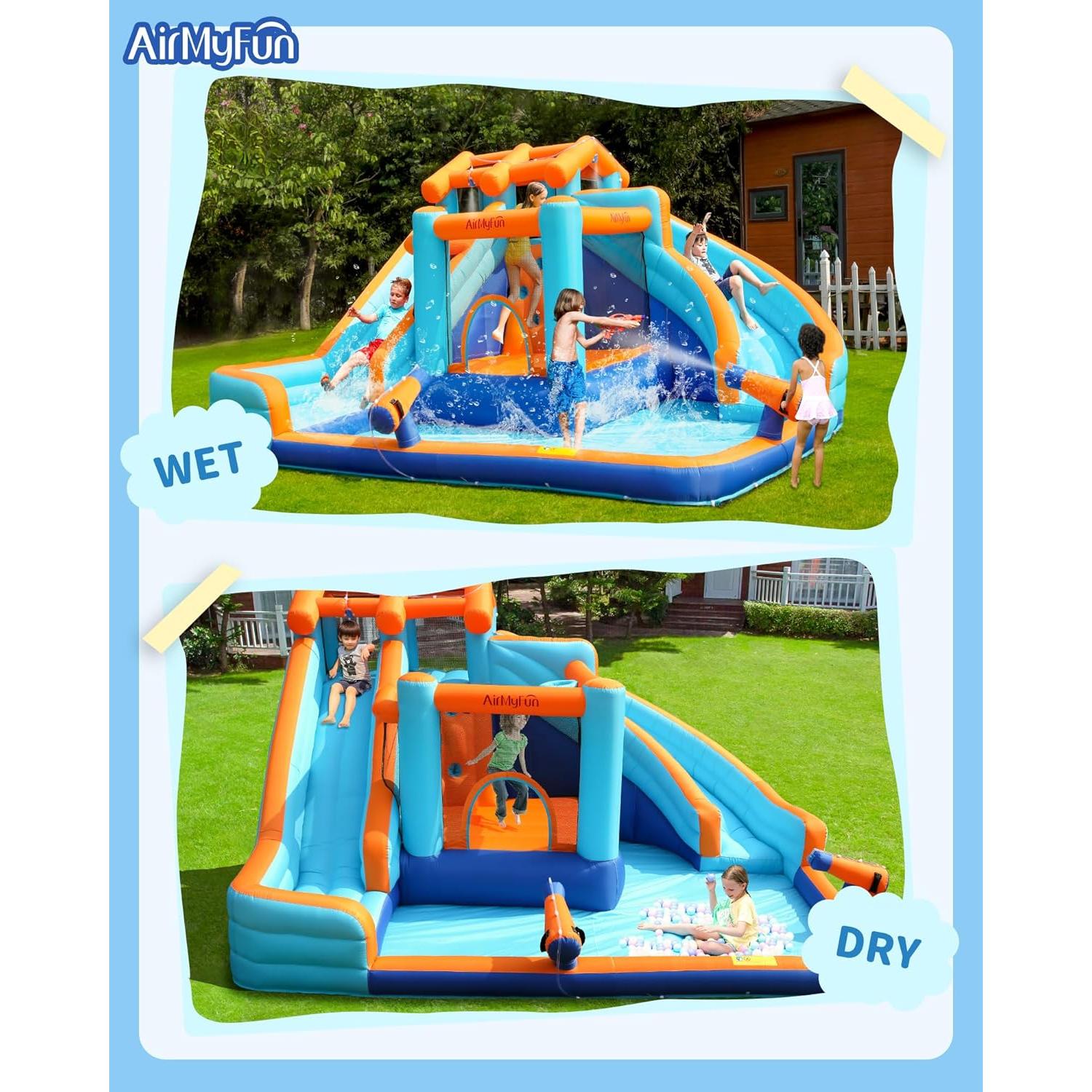 Castillo Inflable AirMyFun Doble Tobogán con Piscina 434x414 cm
