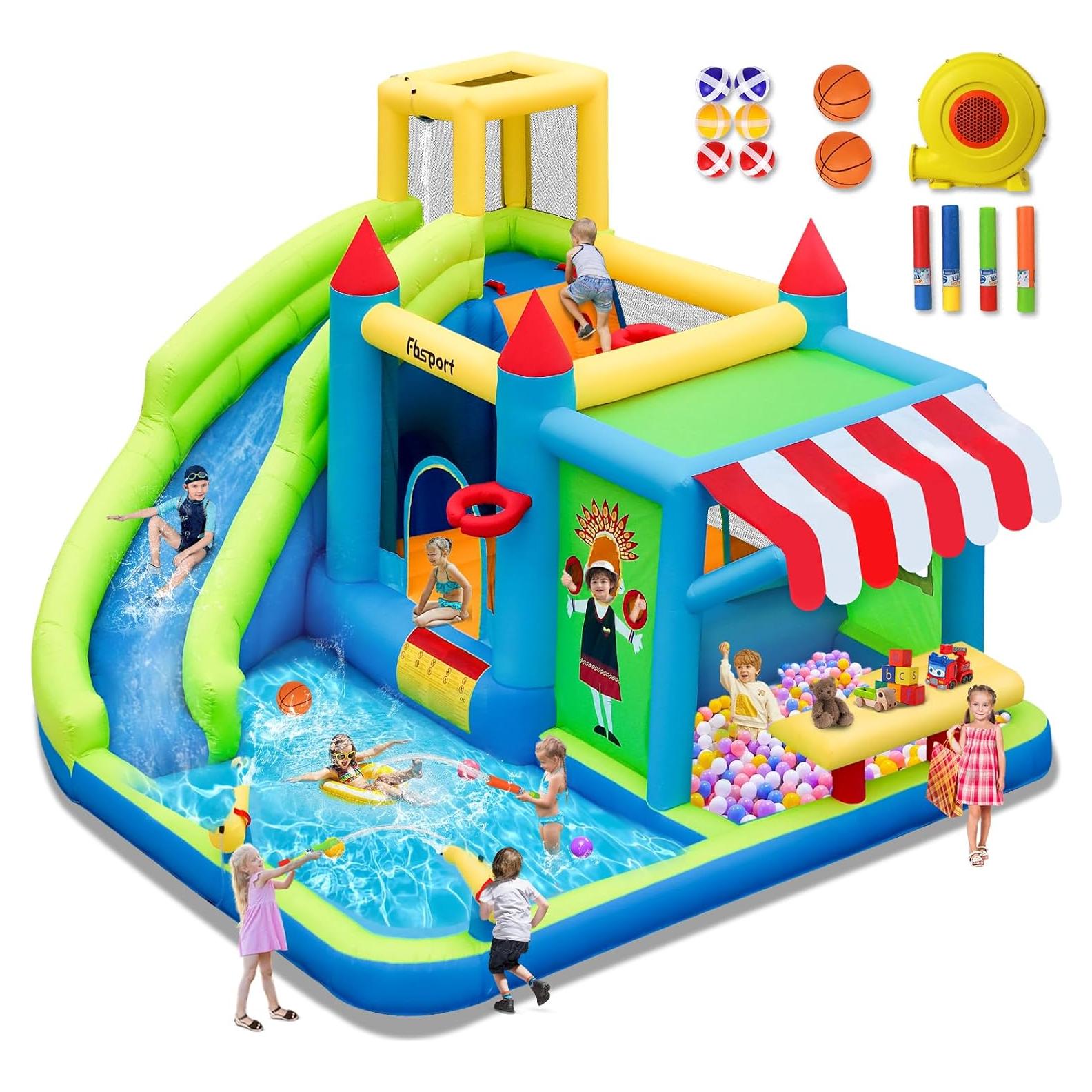 Casa Inflable de Rebote FBSPORT con Tobogán de Agua 427x387cm