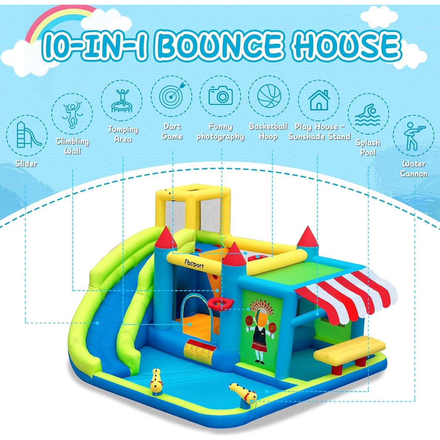 Casa Inflable de Rebote FBSPORT con Tobogán de Agua 427x387cm
