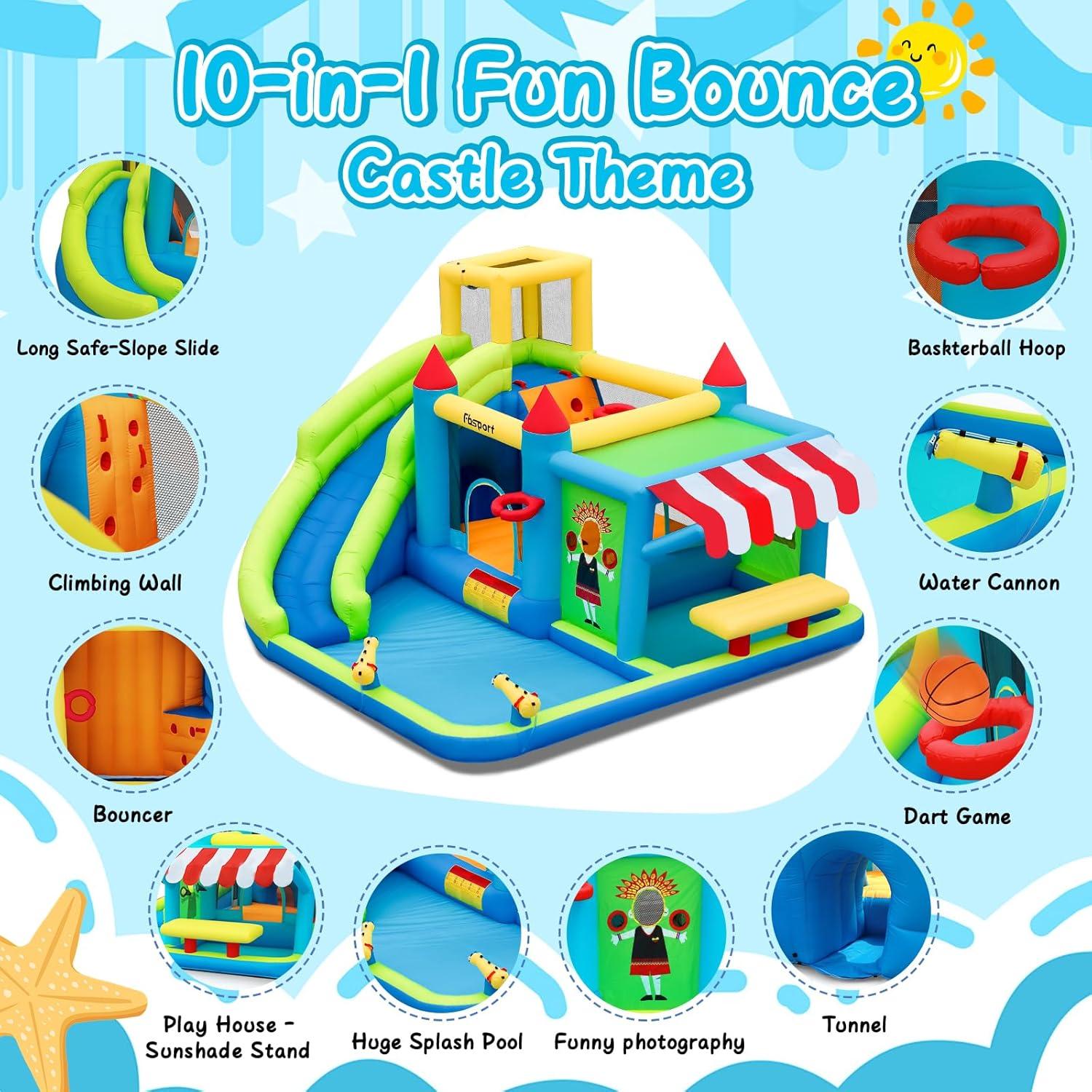 Casa Inflable de Rebote FBSPORT con Tobogán de Agua 427x387cm