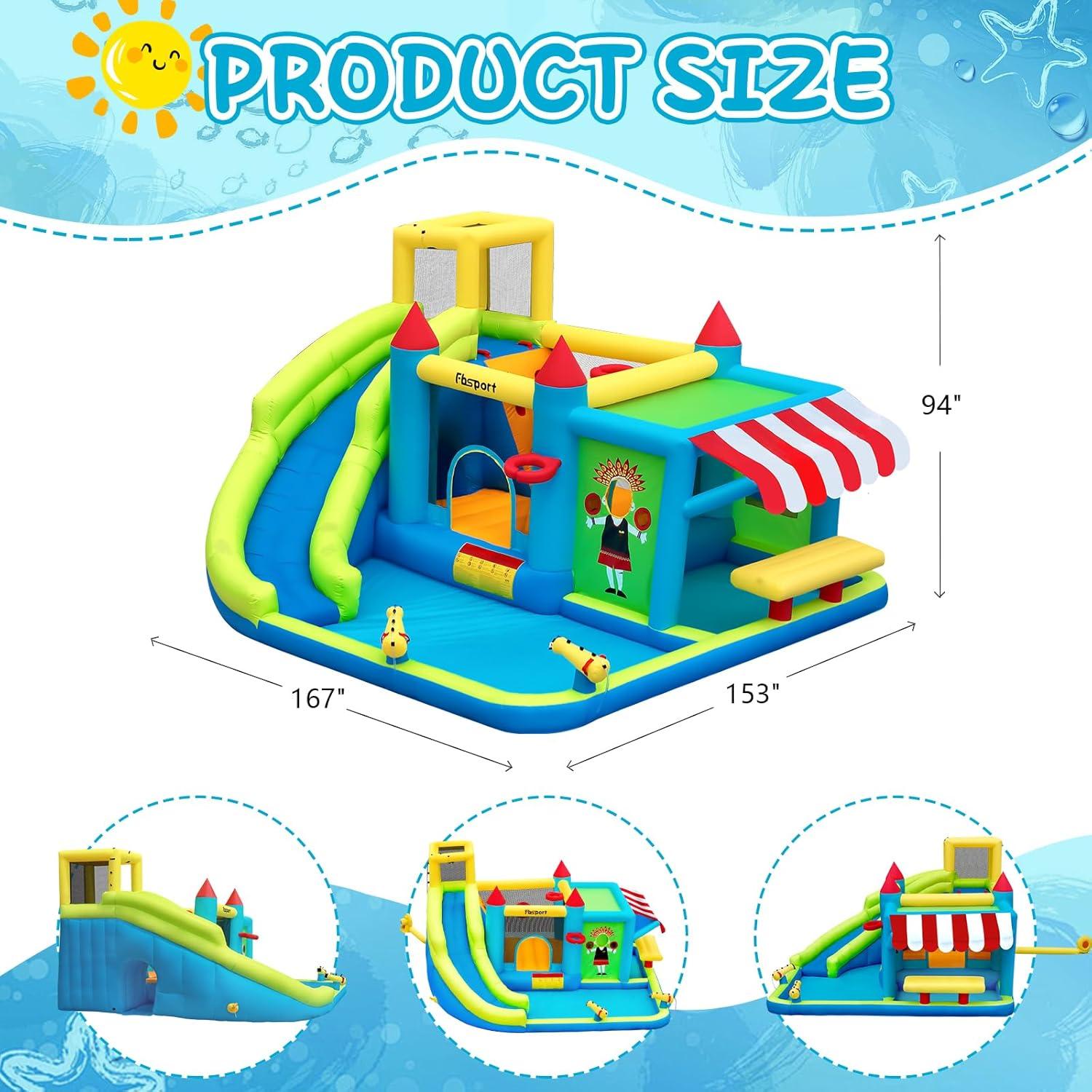 Casa Inflable de Rebote FBSPORT con Tobogán de Agua 427x387cm