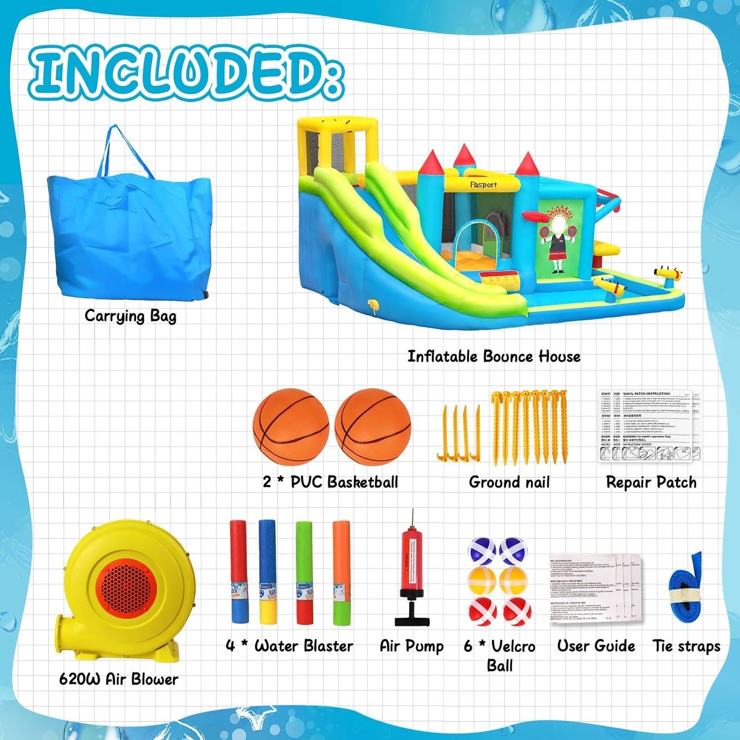 Casa Inflable de Rebote FBSPORT con Tobogán de Agua 427x387cm