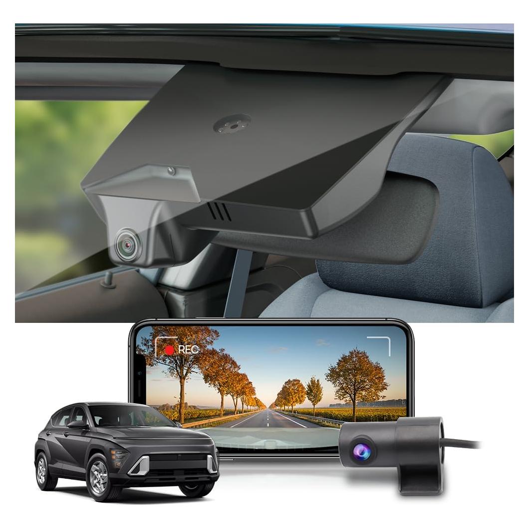Cámara de Salpicadero Fitcamx 4K Frontal + 1080P Trasera para Hyundai Kona 2023-2025