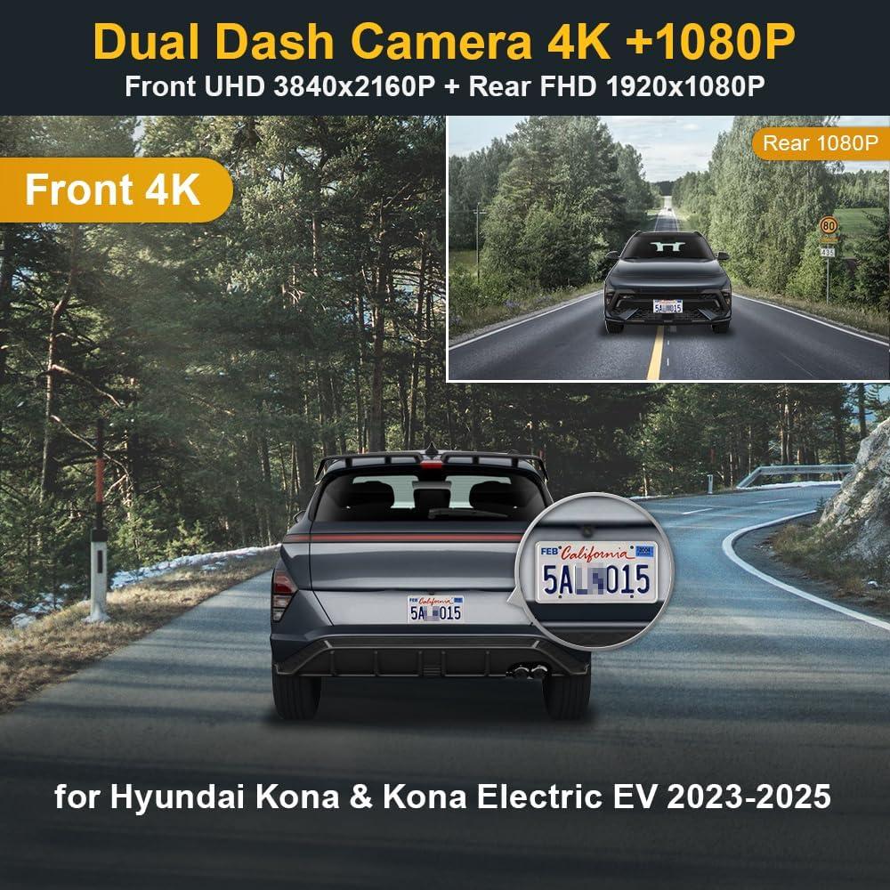 Cámara de Salpicadero Fitcamx 4K Frontal + 1080P Trasera para Hyundai Kona 2023-2025