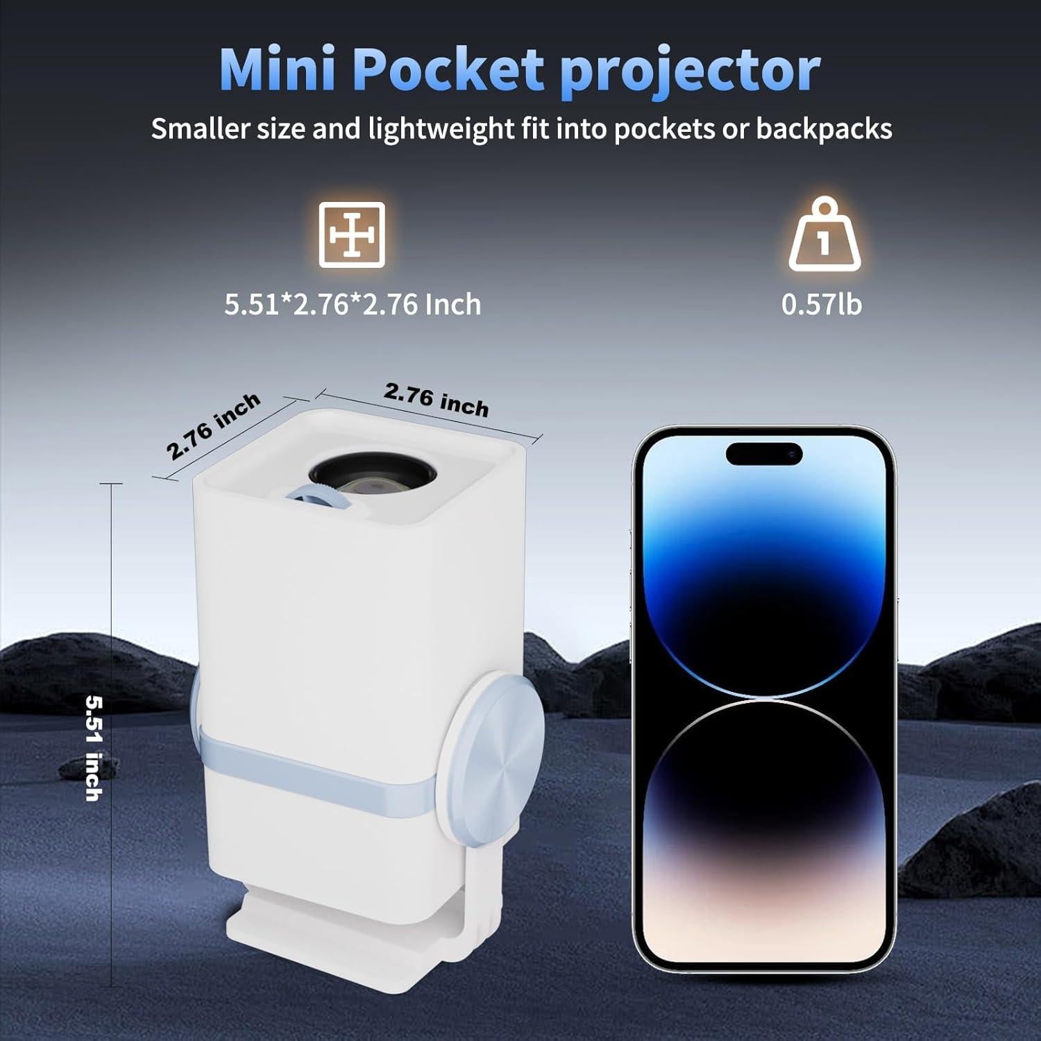 Proyector Portátil DESS T1 720P WiFi6 Bluetooth 180° Blanco