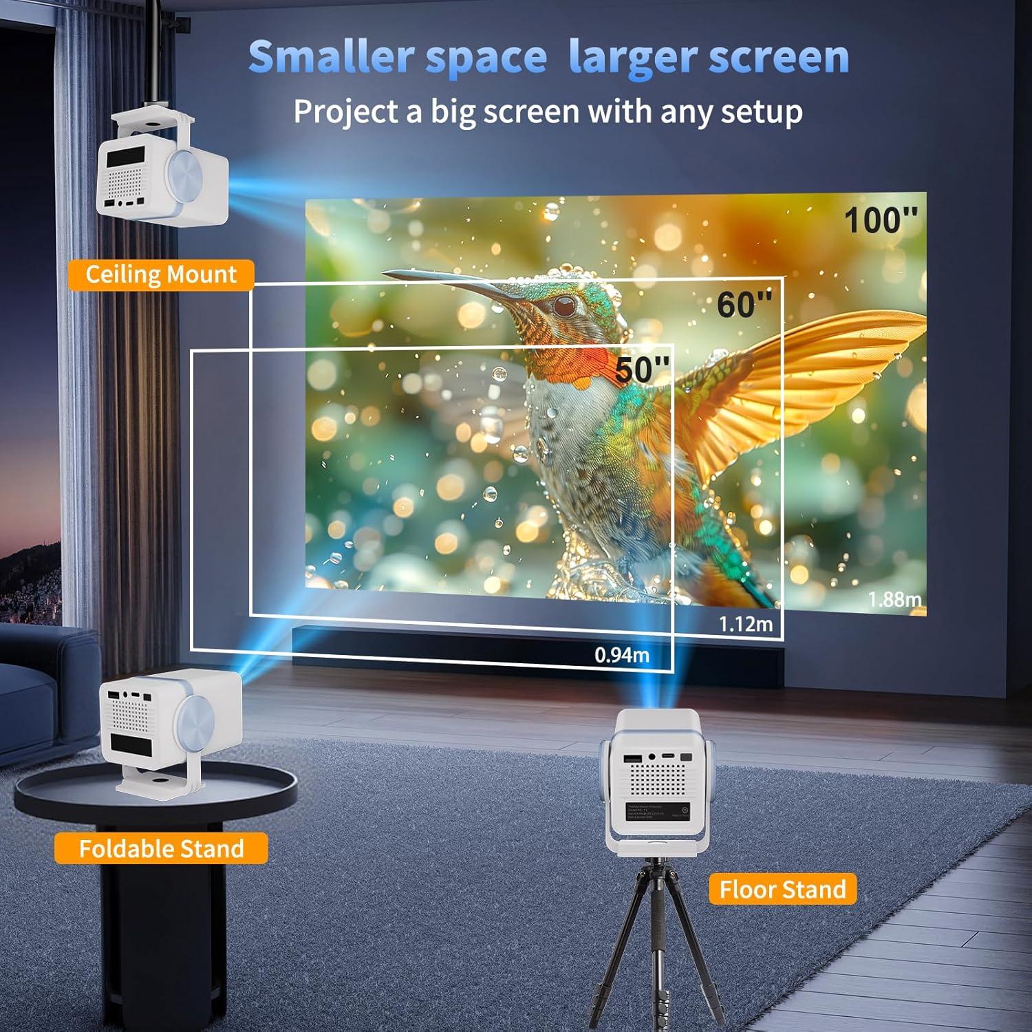 Proyector Portátil DESS T1 720P WiFi6 Bluetooth 180° Blanco