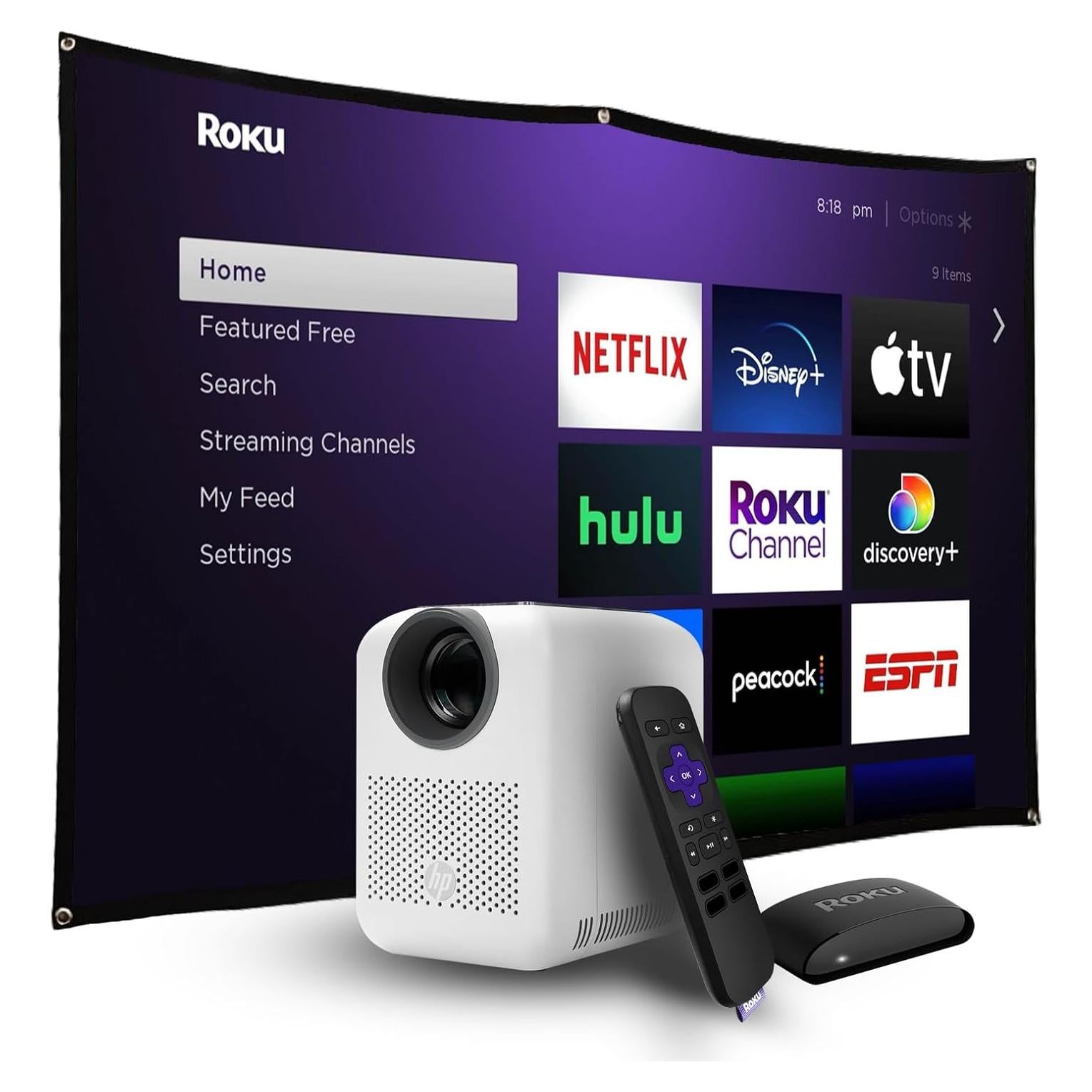 Proyector HP CC180 Portátil HD 720P con Roku y Pantalla 84"