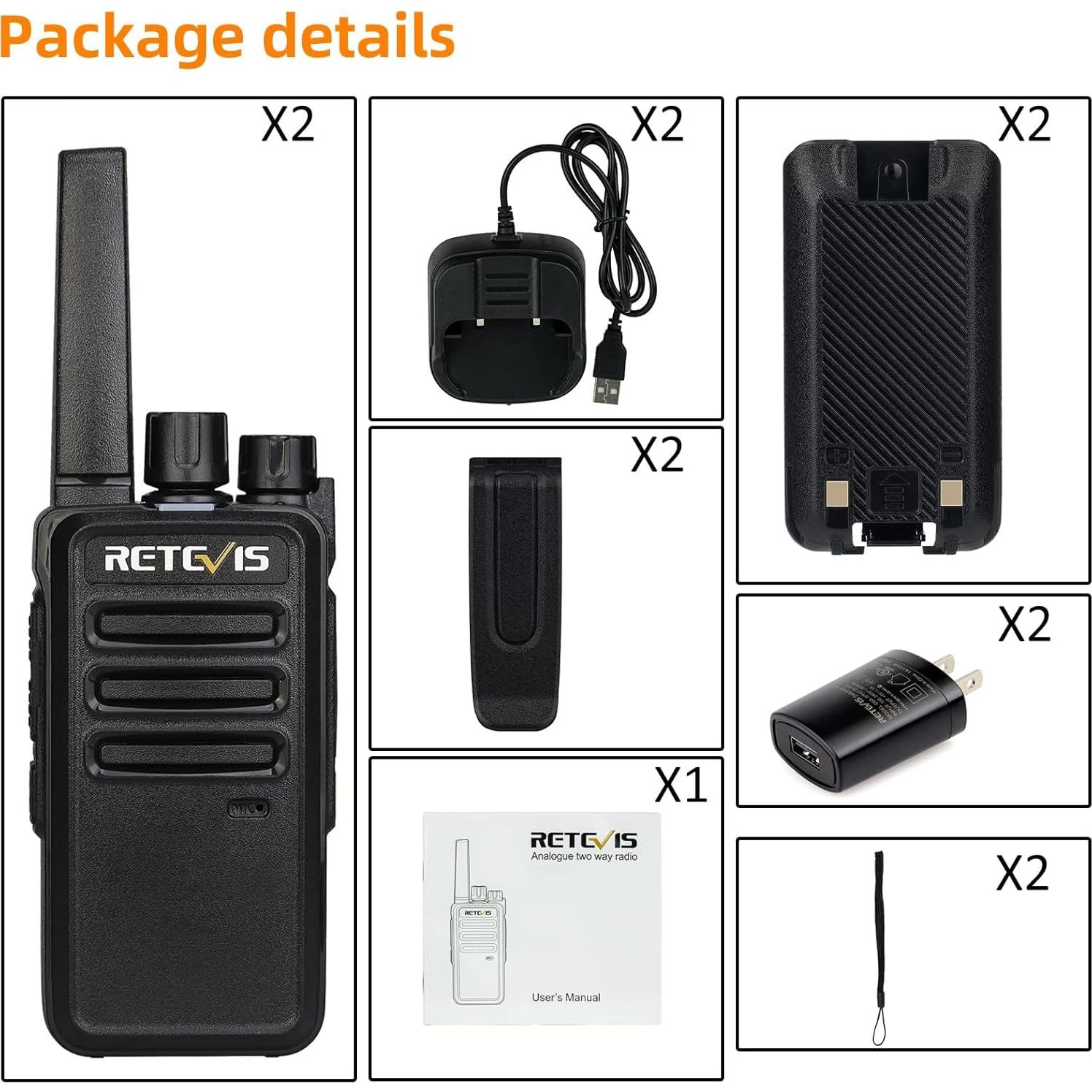 Walkie Talkies Retevis RT68 Recargables FRS 2 Paquete