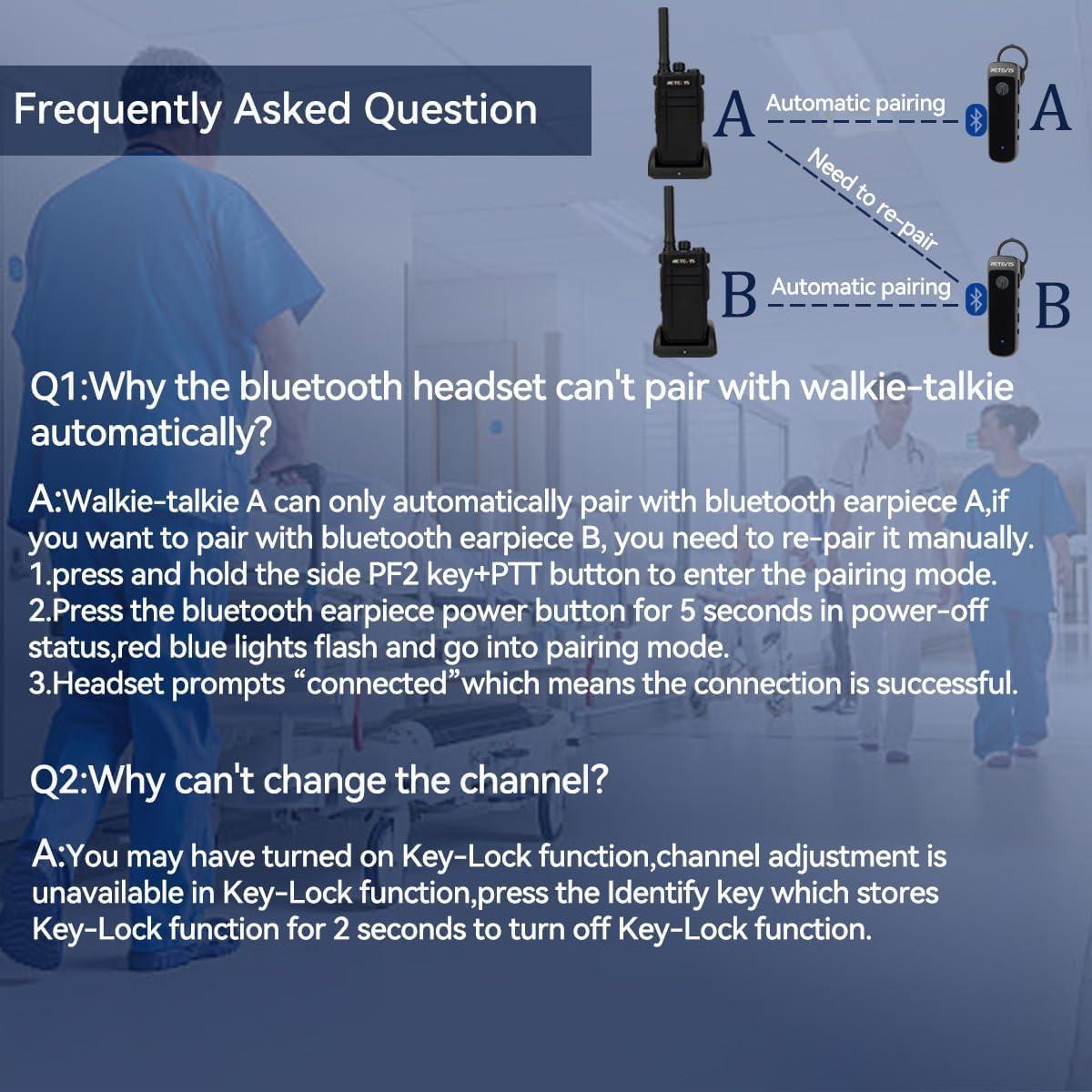 Walkie Talkies Retevis RB37 Bluetooth con Auricular Inalámbrico