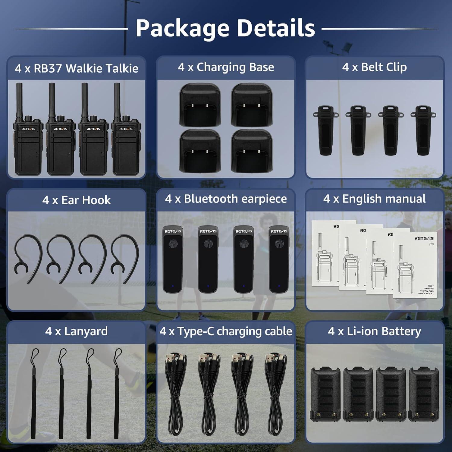 Walkie Talkies Retevis RB37 Bluetooth con Auricular Inalámbrico