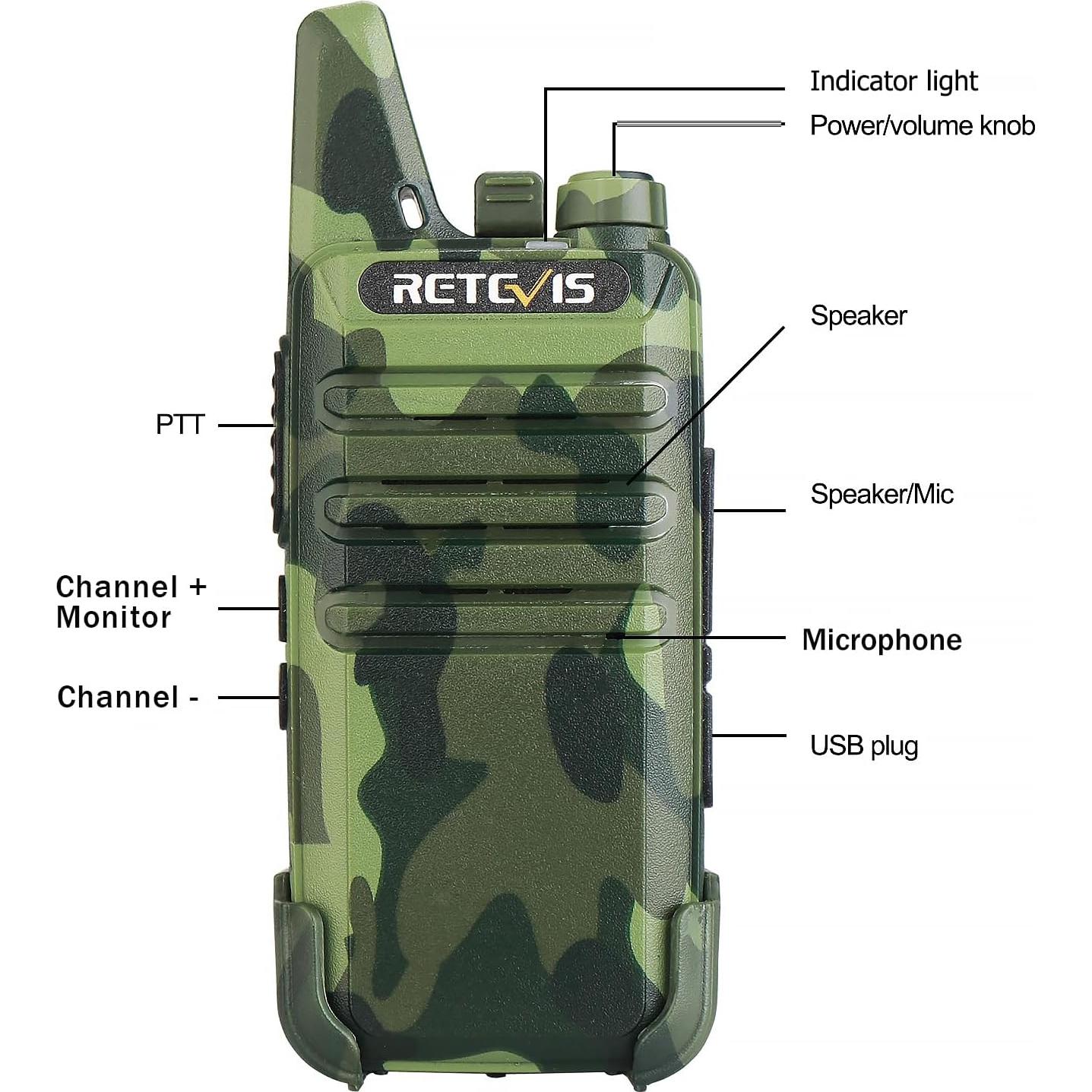 Walkie Talkies Retevis RT22 Recargables 4 Unidades Camuflaje