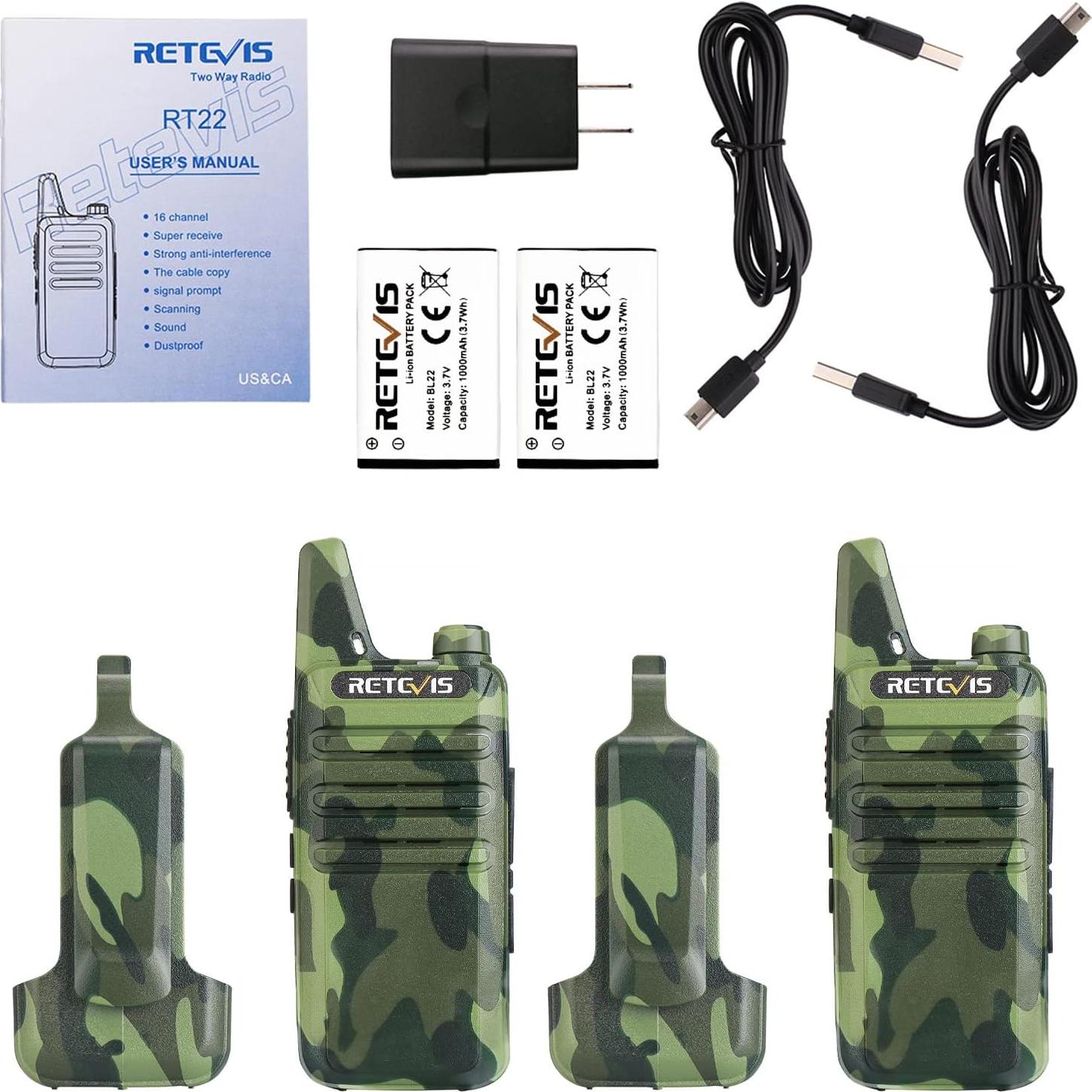 Walkie Talkies Retevis RT22 Recargables 4 Unidades Camuflaje