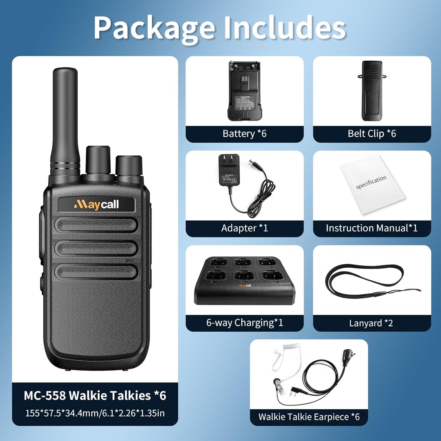 Walkie Talkies Maycall MC-558 Paquete de 6 con Auriculares